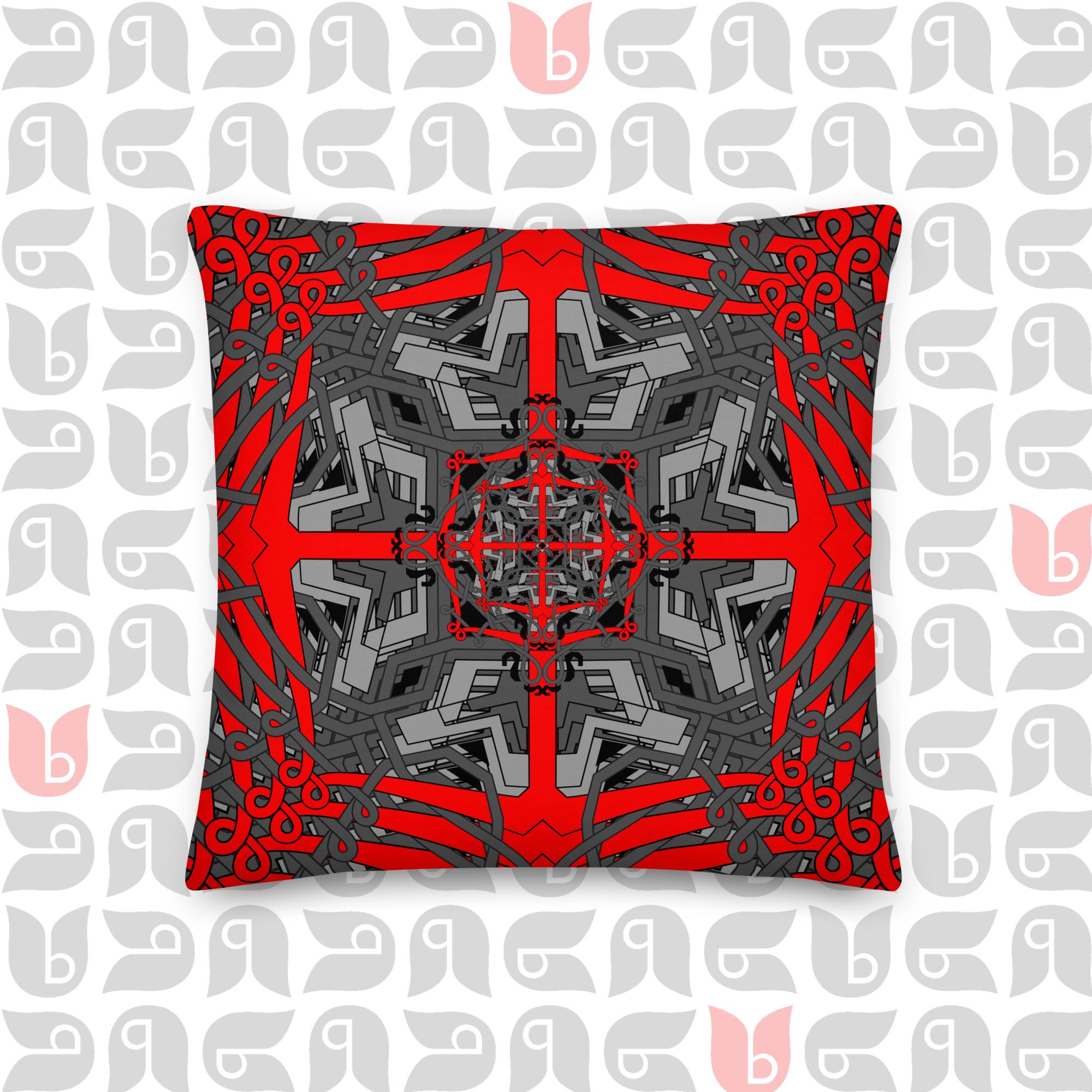 Geometric Premium Pillow Black in Grey Red and Black 18"x18"