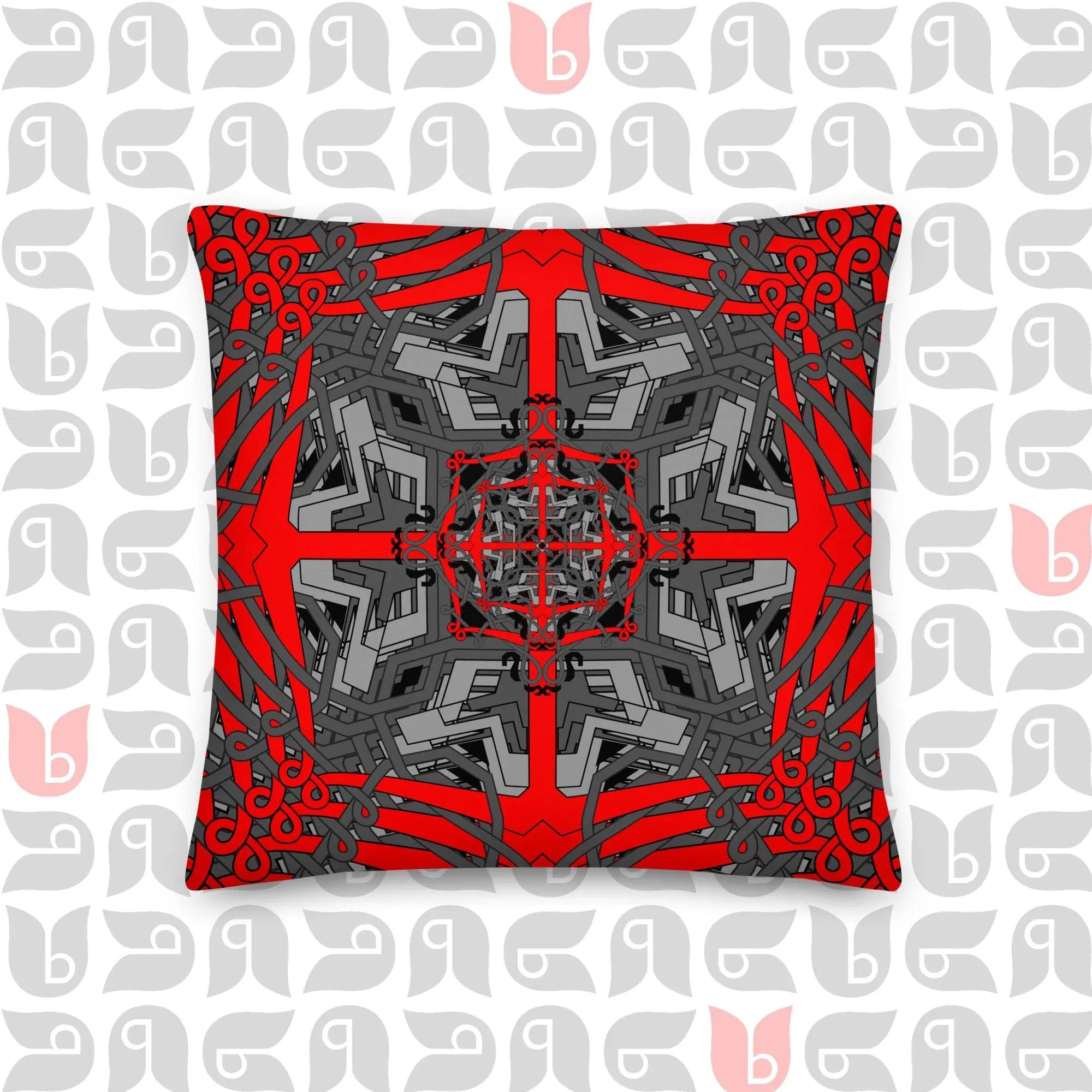 Geometric Pillow | Premium Black in Grey Red and Black 18"x18" bukulu