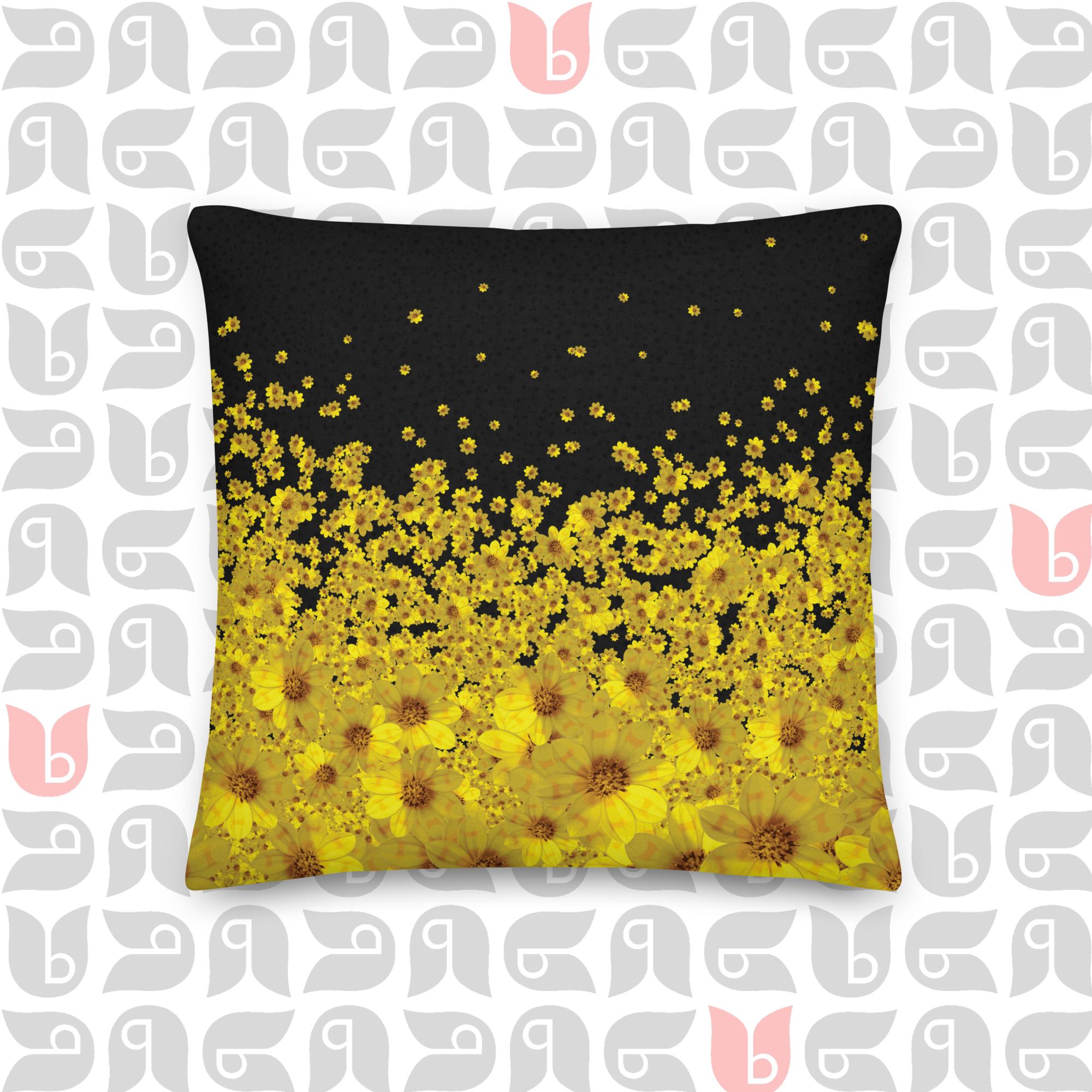 Floral Pillow and Cover in Adey Abeba Double Sided Square Cushion Yellow and Black 18"x18"