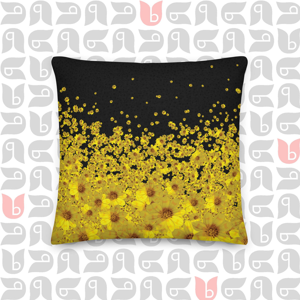 Floral Pillow and Cover in Adey Abeba Double Sided Square Cushion Yellow and Black 18"x18"