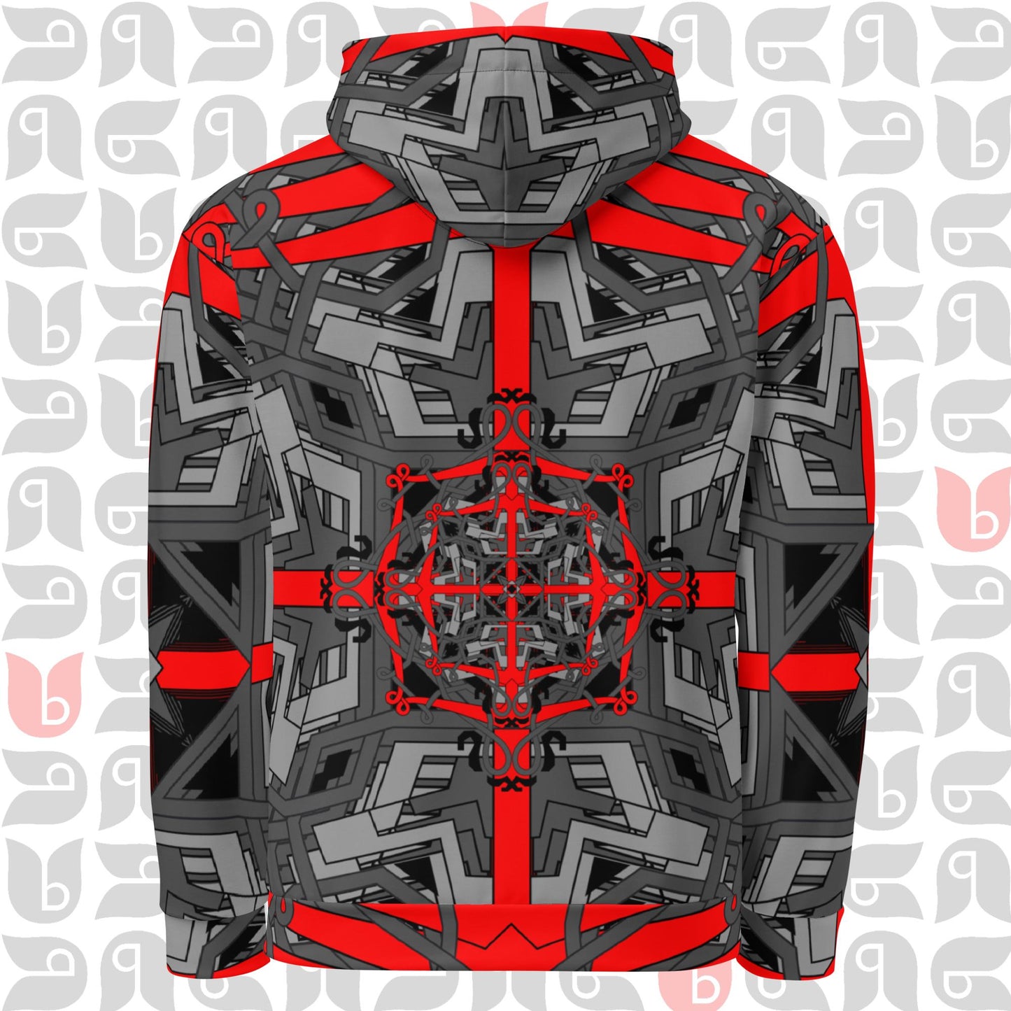 Geometric Hoodie in Grey Red and Black Jumper Unisex