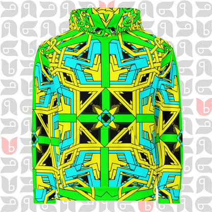 Geometric Hoodie in Yellow Green Turquoise Unisex