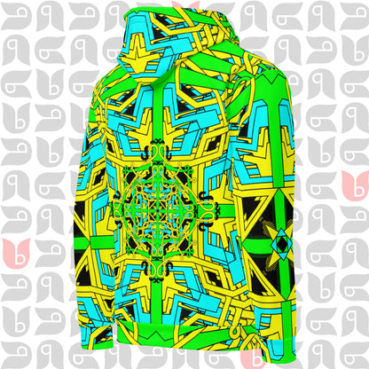 Geometric Hoodie in Yellow Green Turquoise Unisex