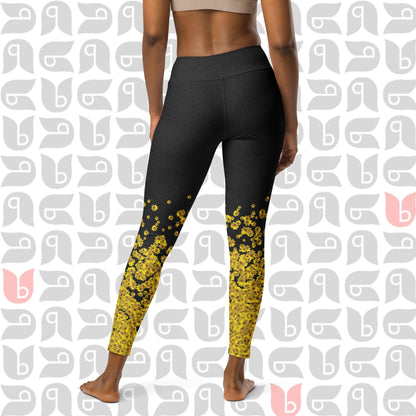 Yellow Floral Leggings in Daisy Flower for Yoga, Fitness, Activewear, Workout or Spring Pilates