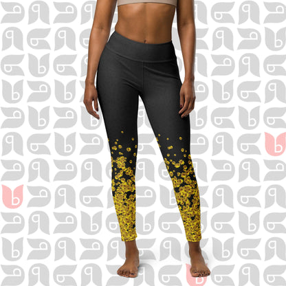 Yellow Floral Leggings in Daisy Flower for Yoga, Fitness, Activewear, Workout or Spring Pilates