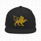 Lion of Judah Emblem Gold Embroidered Snapback Hat, black front view