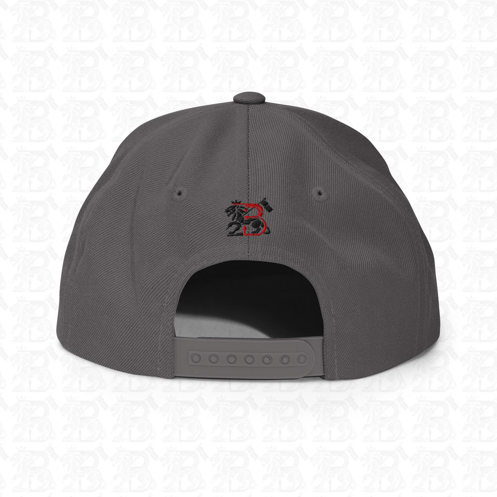 Lion of Judah Emblem Black Embroidered Snapback Hat, dark grey back view
