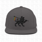 Lion of Judah Emblem Black Embroidered Snapback Hat, dark grey front view