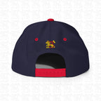 Lion of Judah Emblem Gold Embroidered Snapback Hat, navy red back view