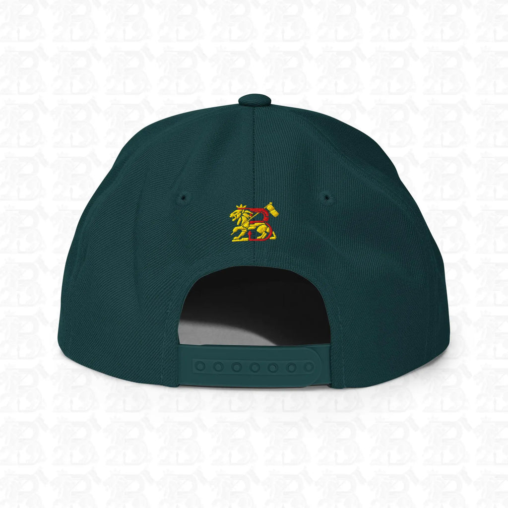Lion of Judah Emblem Gold Embroidered Snapback Hat, spruce back view