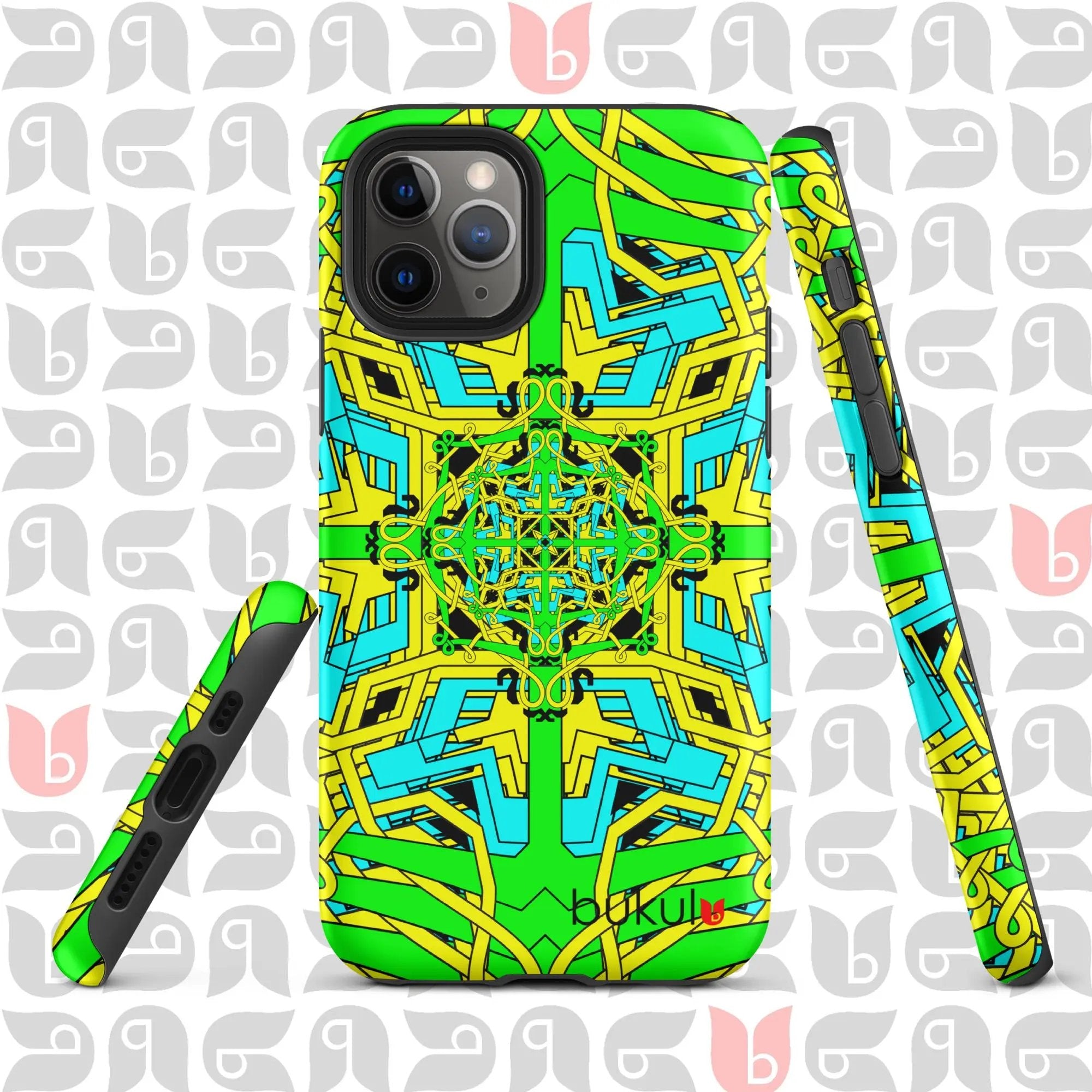 Geometric iPhone Case in Yellow-Green-Turquoise | Bold and Protective Phone Case bukulu