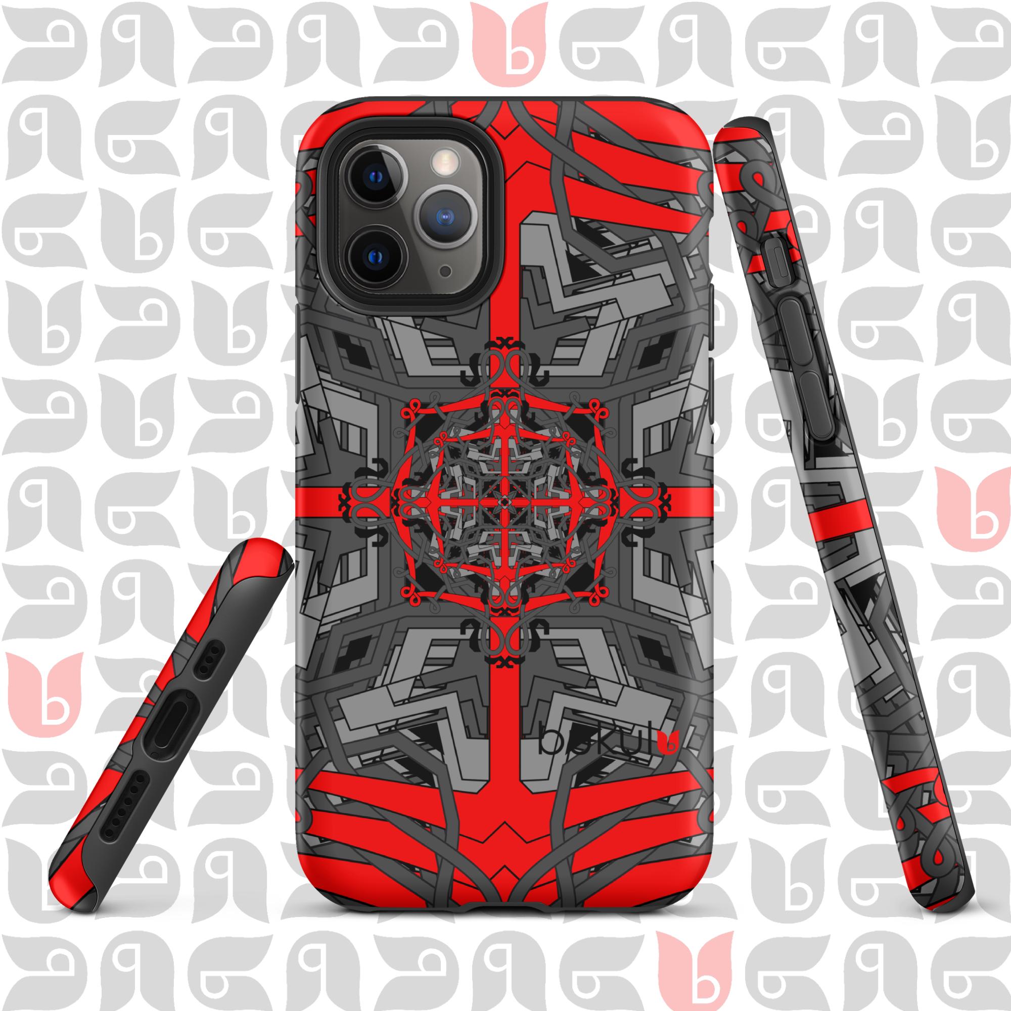 Geometric Tough Case for iPhone® in Grey-Red-Black | Stylish Protection for Your Phone 📱