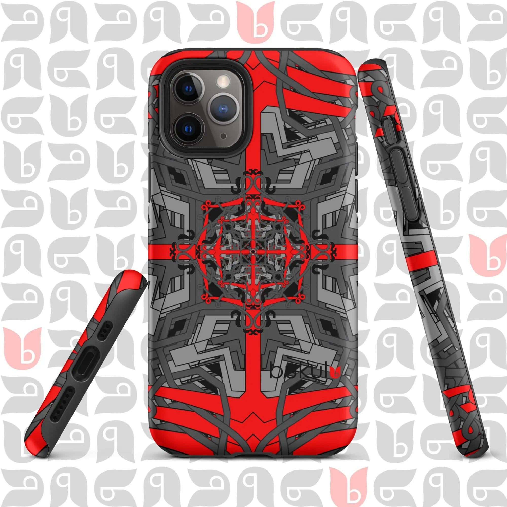 Geometric iPhone® Case Tough in Grey-Red-Black | Stylish Protection for Your Phone bukulu
