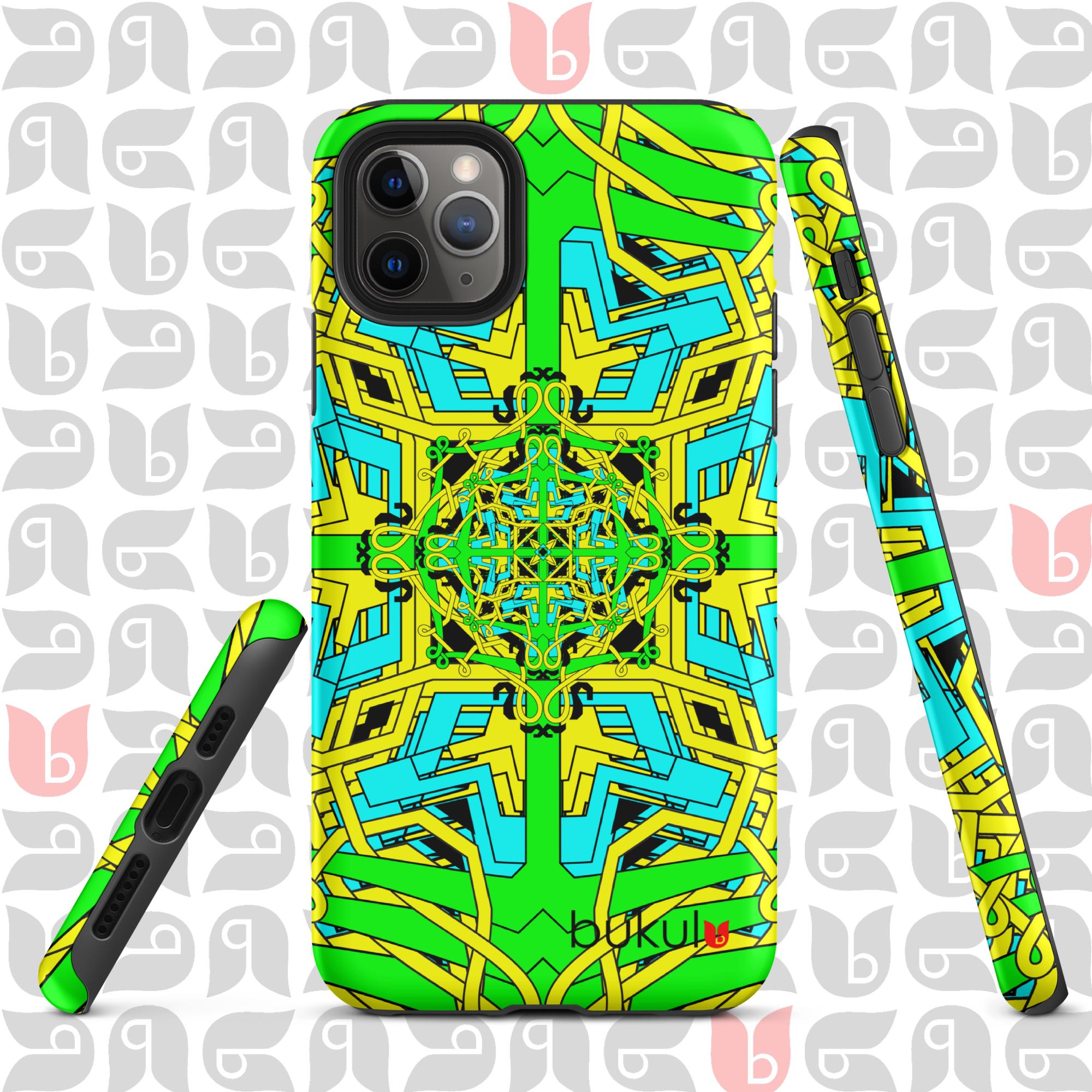 Geometric Tough Case for iPhone® in Yellow-Green-Turquoise | Bold and Protective Phone Case 📱