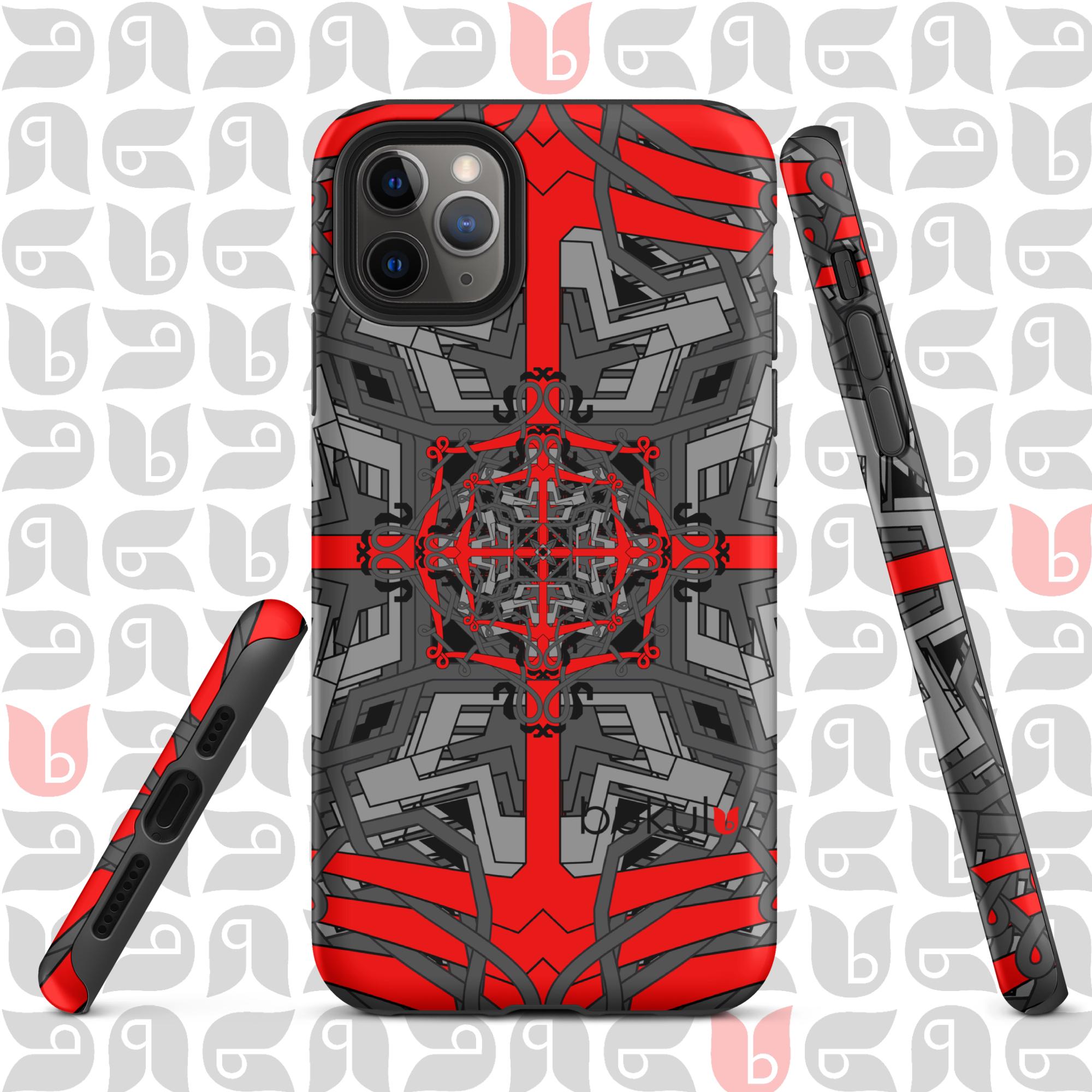 Geometric Tough Case for iPhone® in Grey-Red-Black | Stylish Protection for Your Phone 📱