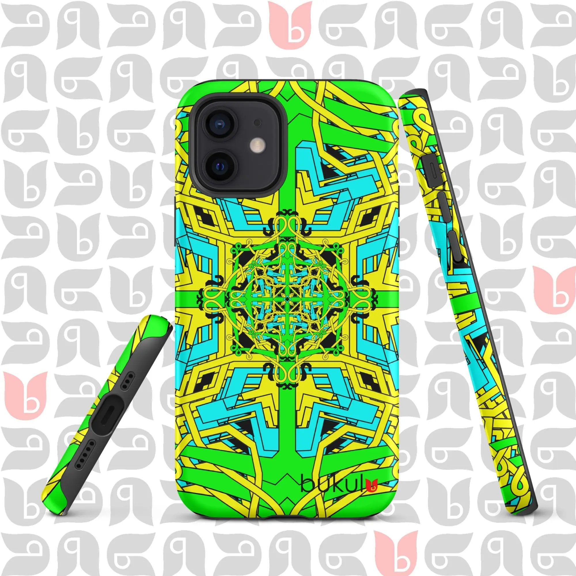 Geometric iPhone Case in Yellow-Green-Turquoise | Bold and Protective Phone Case bukulu