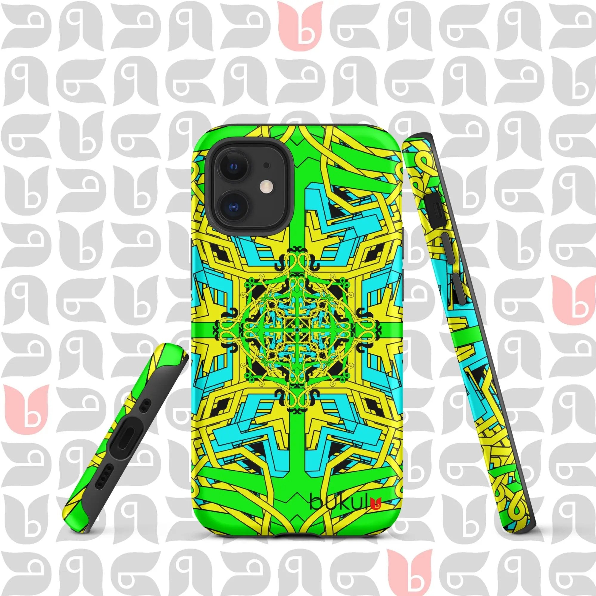 Geometric iPhone Case in Yellow-Green-Turquoise | Bold and Protective Phone Case bukulu