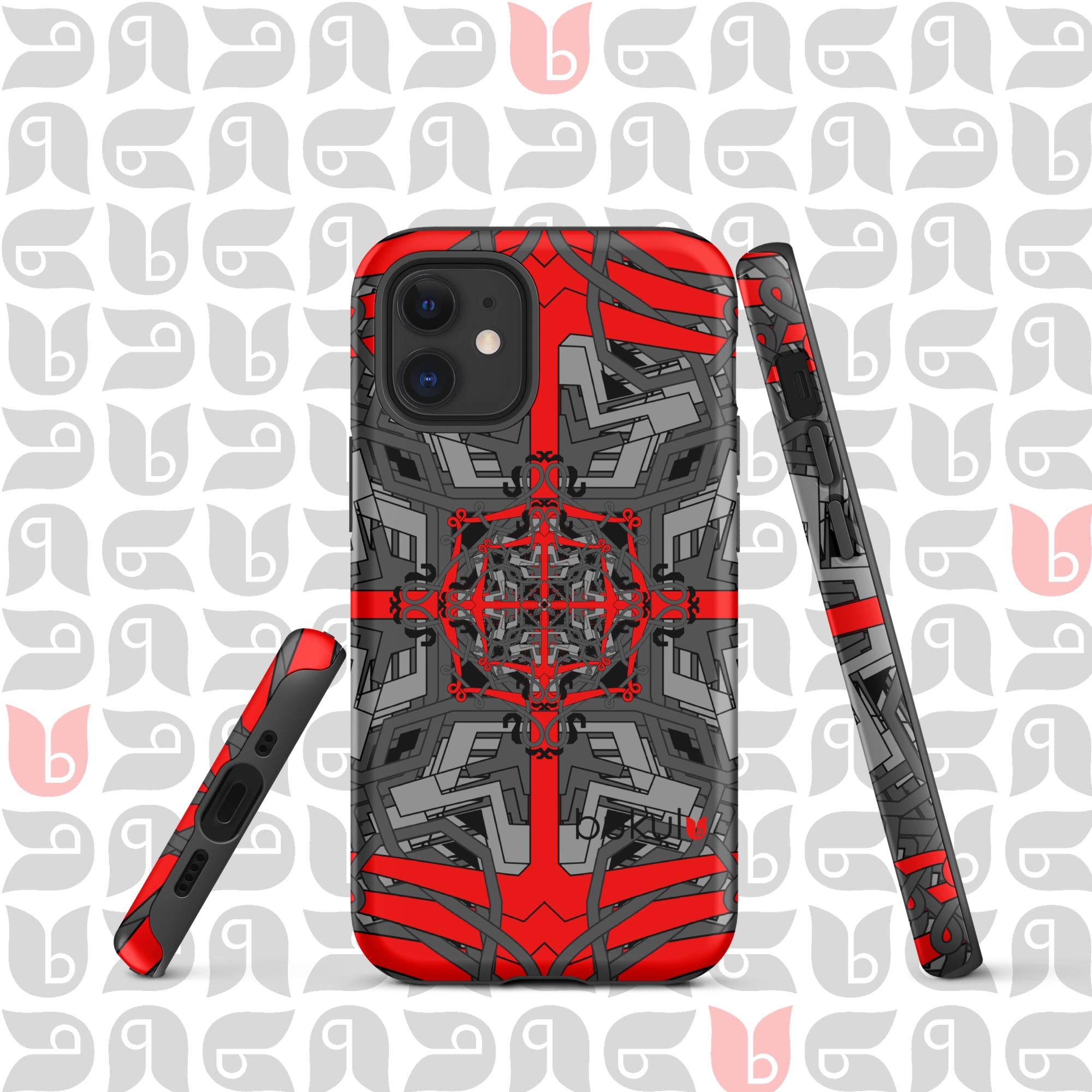 Geometric Tough Case for iPhone® in Grey-Red-Black | Stylish Protection for Your Phone 📱