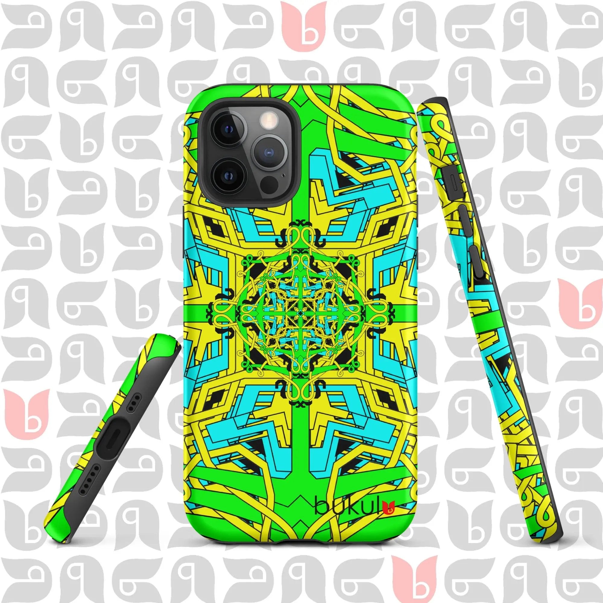 Geometric iPhone Case in Yellow-Green-Turquoise | Bold and Protective Phone Case bukulu