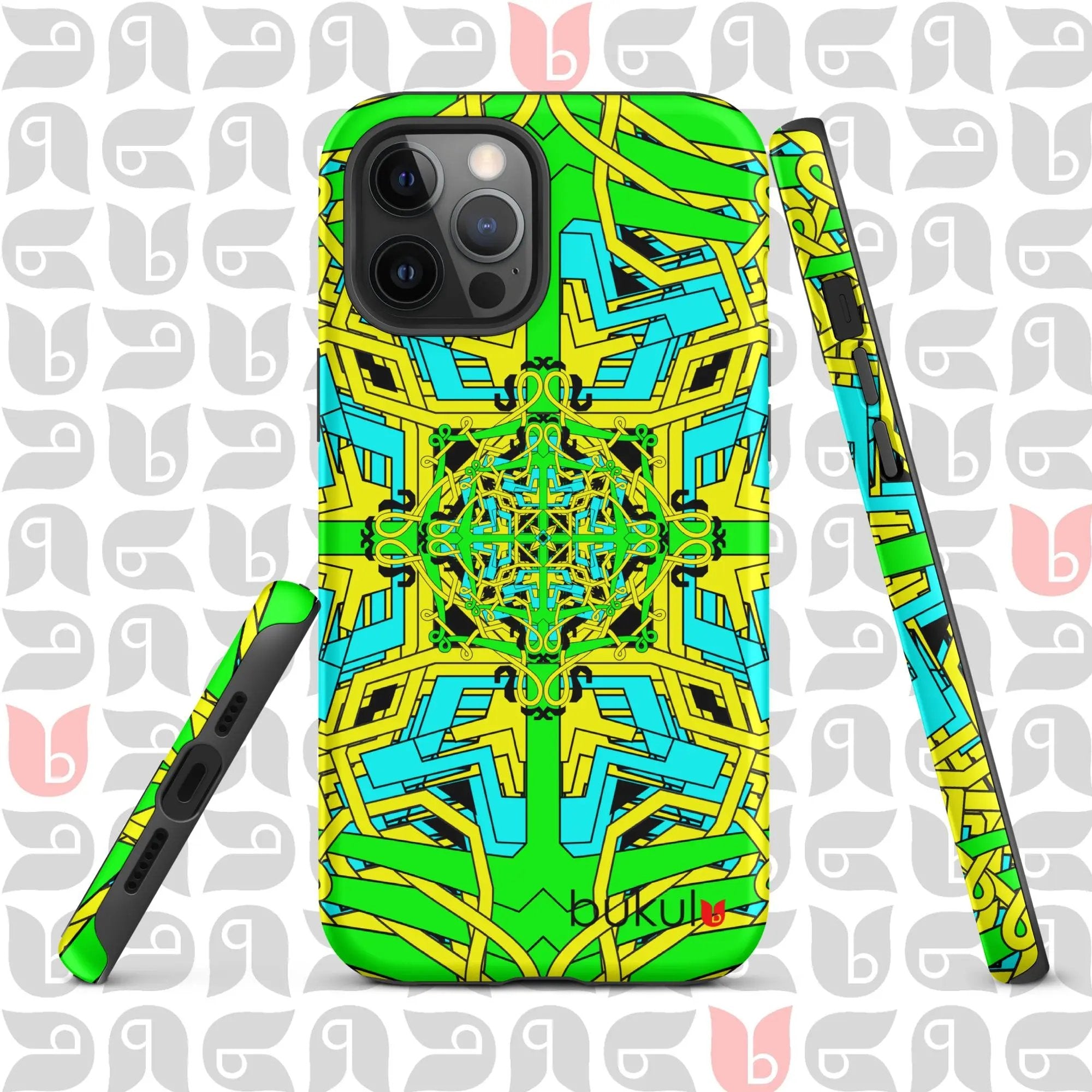 Geometric iPhone Case in Yellow-Green-Turquoise | Bold and Protective Phone Case bukulu