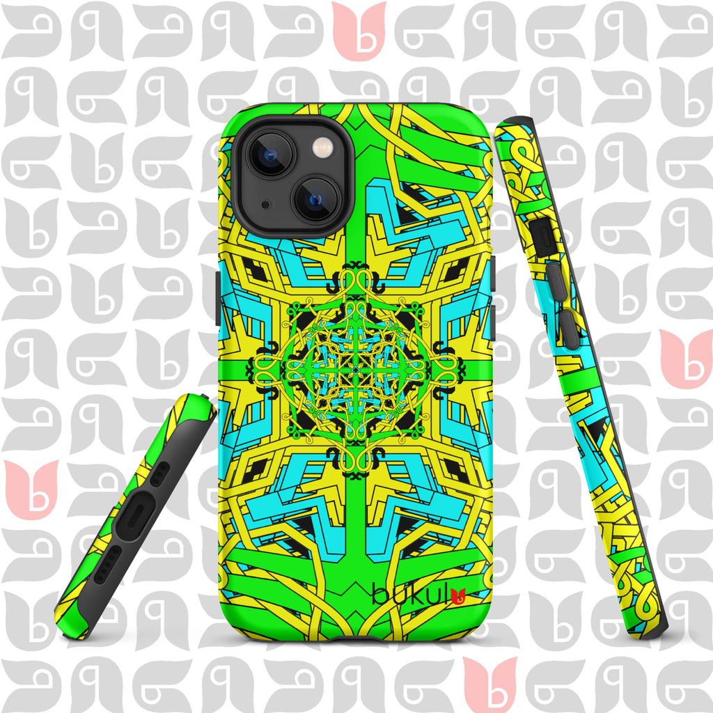Geometric Tough Case for iPhone® in Yellow-Green-Turquoise | Bold and Protective Phone Case 📱