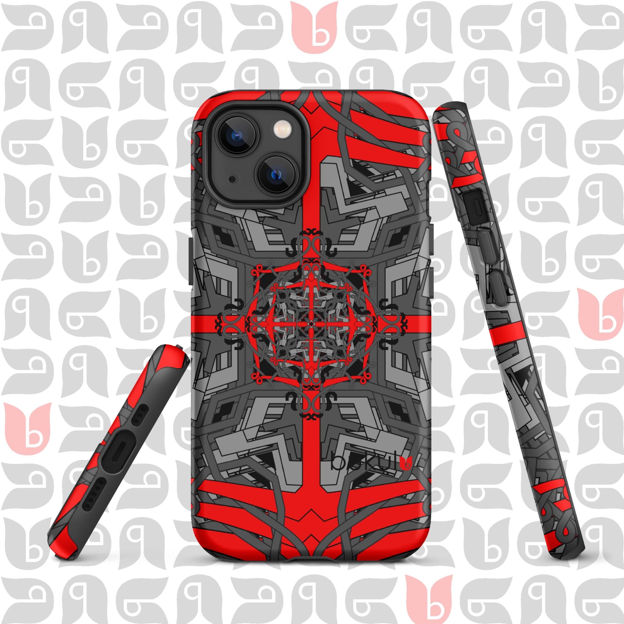 Geometric Tough Case for iPhone® in Grey-Red-Black | Stylish Protection for Your Phone 📱