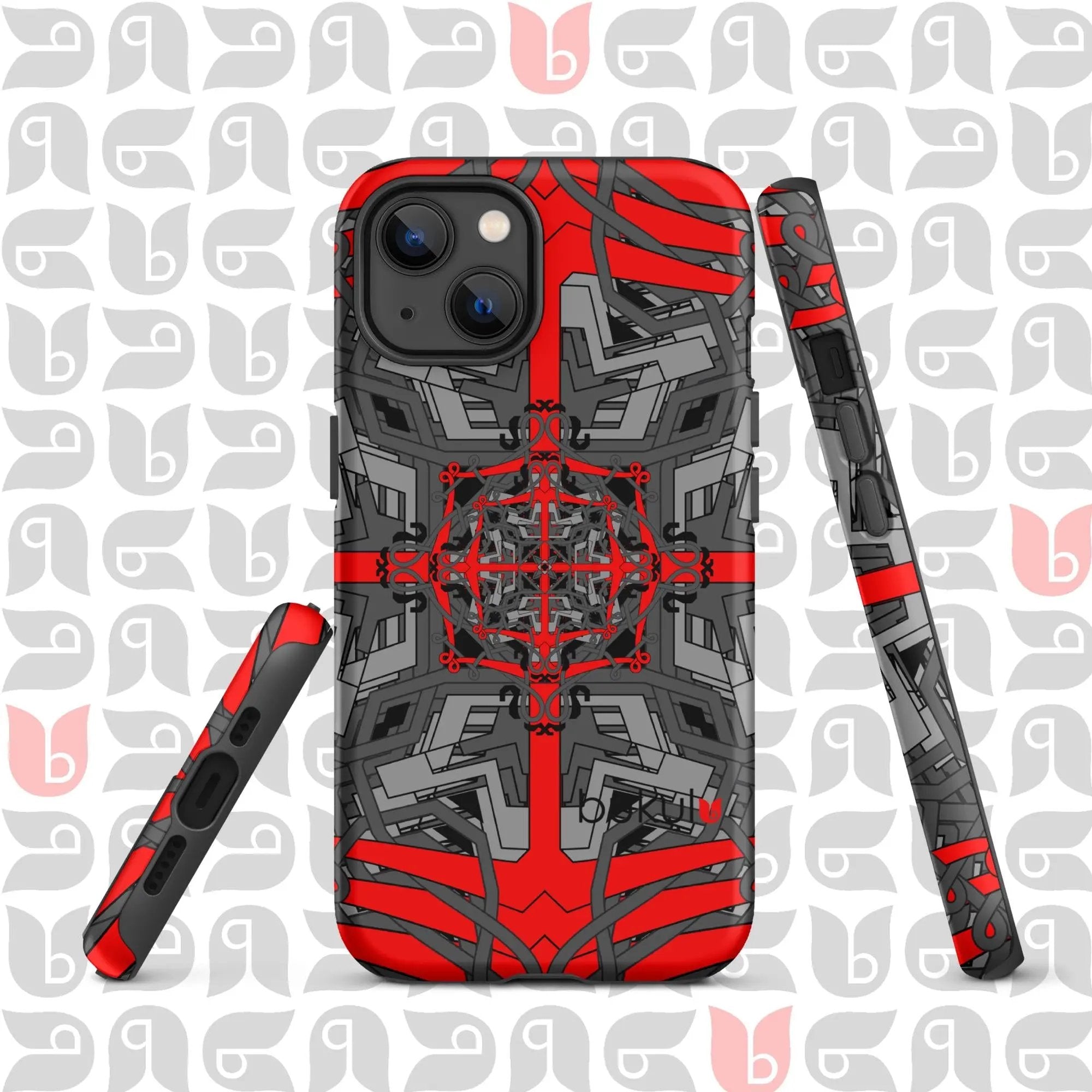 Geometric iPhone® Case Tough in Grey-Red-Black | Stylish Protection for Your Phone bukulu