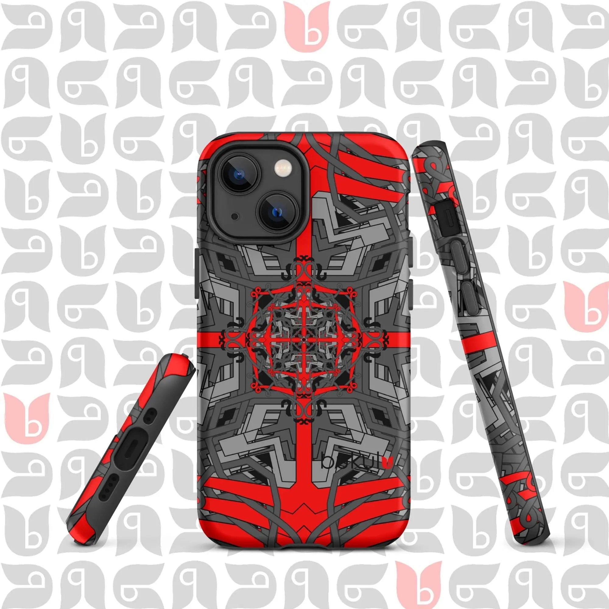 Geometric iPhone® Case Tough in Grey-Red-Black | Stylish Protection for Your Phone bukulu