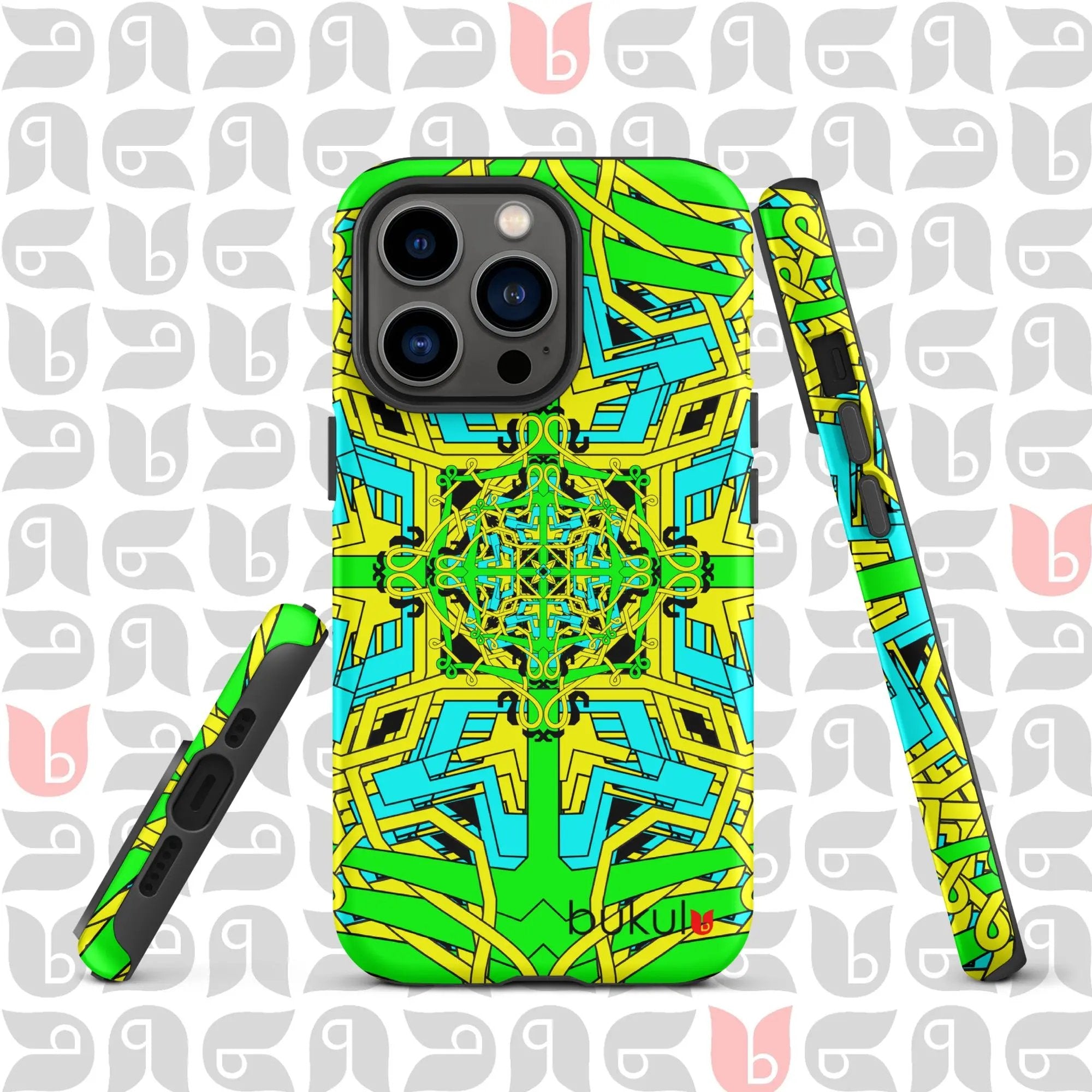 Geometric iPhone Case in Yellow-Green-Turquoise | Bold and Protective Phone Case bukulu