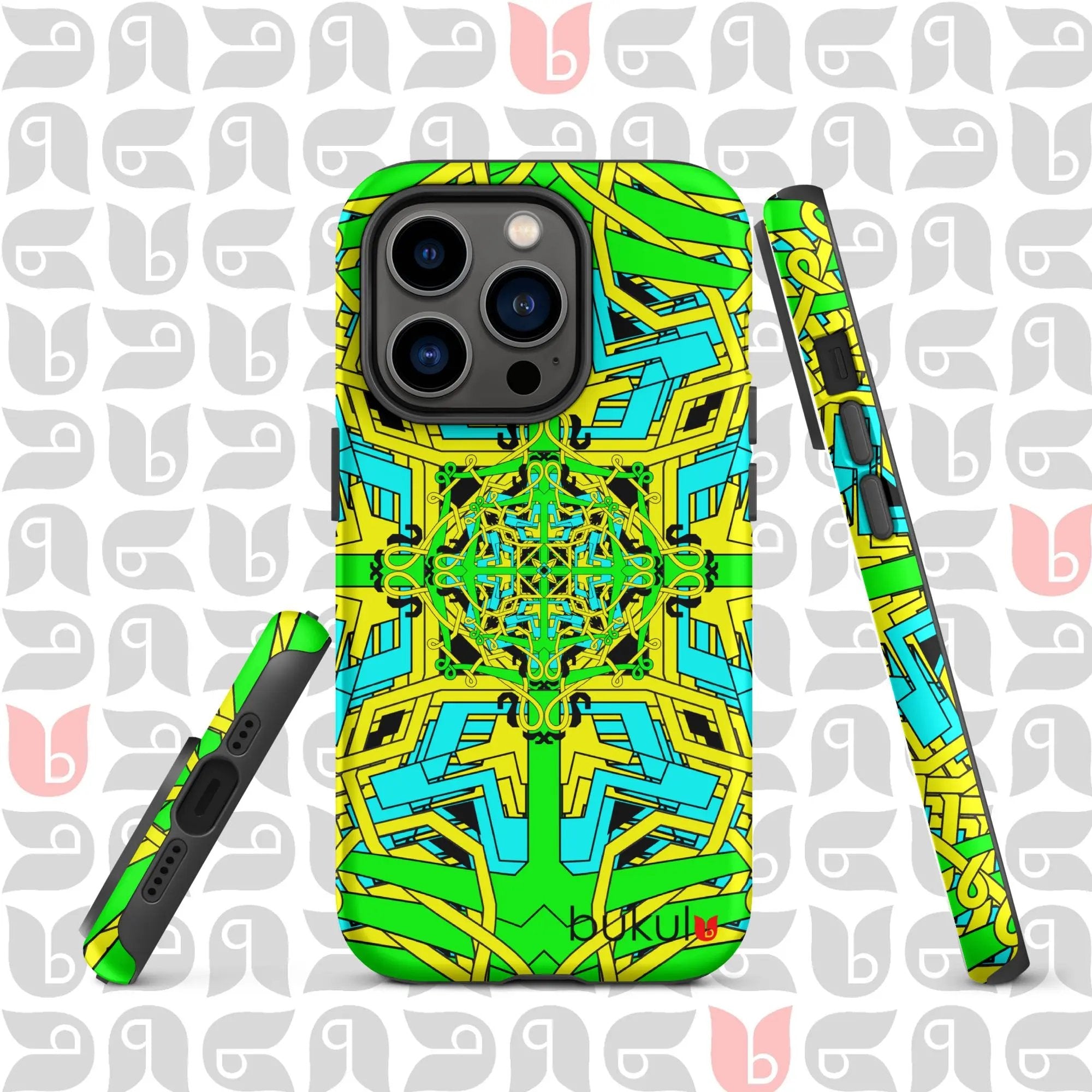 Geometric iPhone Case in Yellow-Green-Turquoise | Bold and Protective Phone Case bukulu