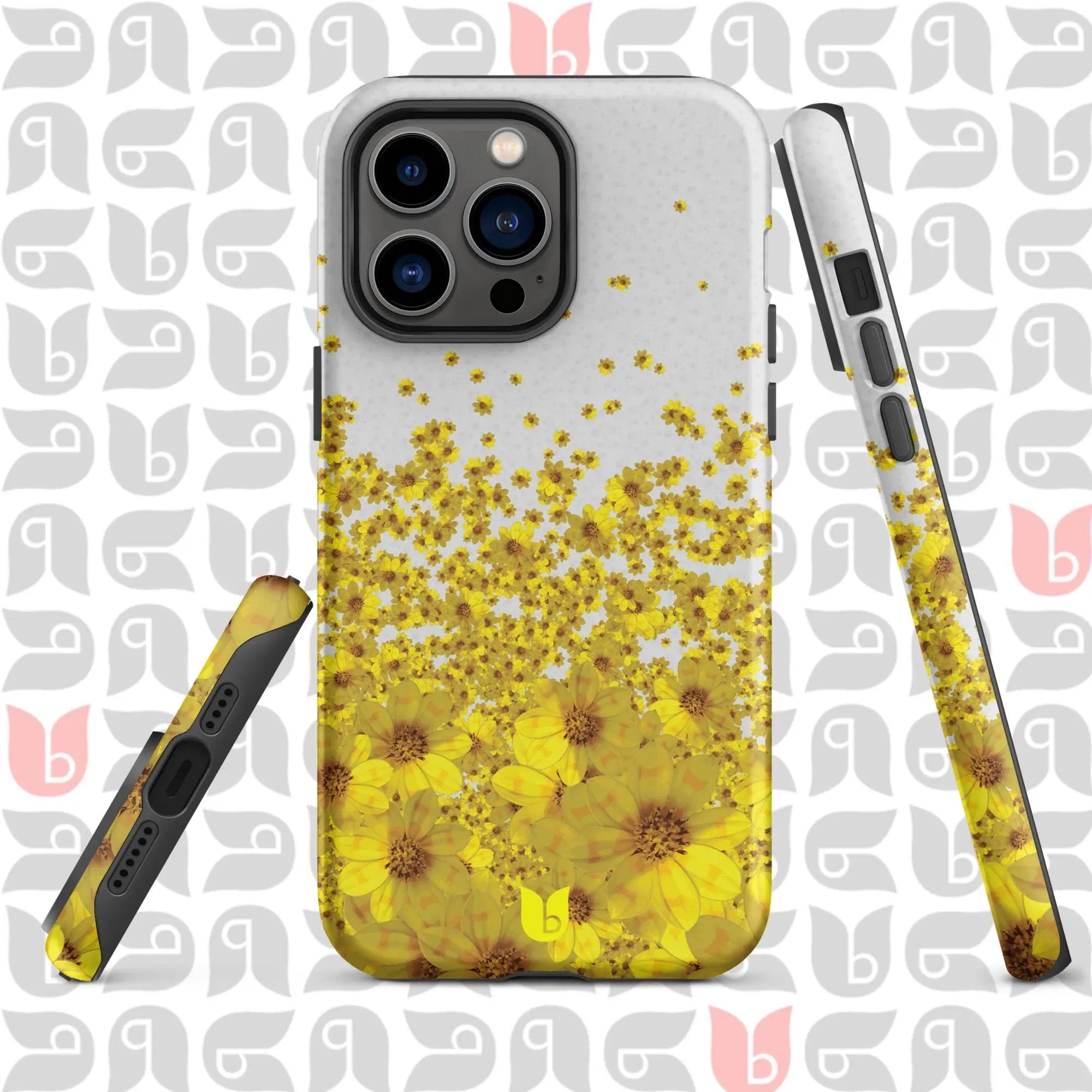 Adey Abeba Print Floral Tough iPhone Case in Matte in Grey and Yellow bukulu
