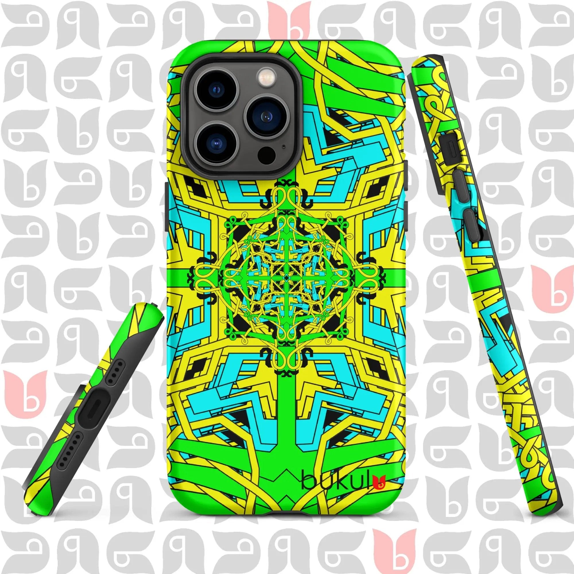 Geometric iPhone Case in Yellow-Green-Turquoise | Bold and Protective Phone Case bukulu