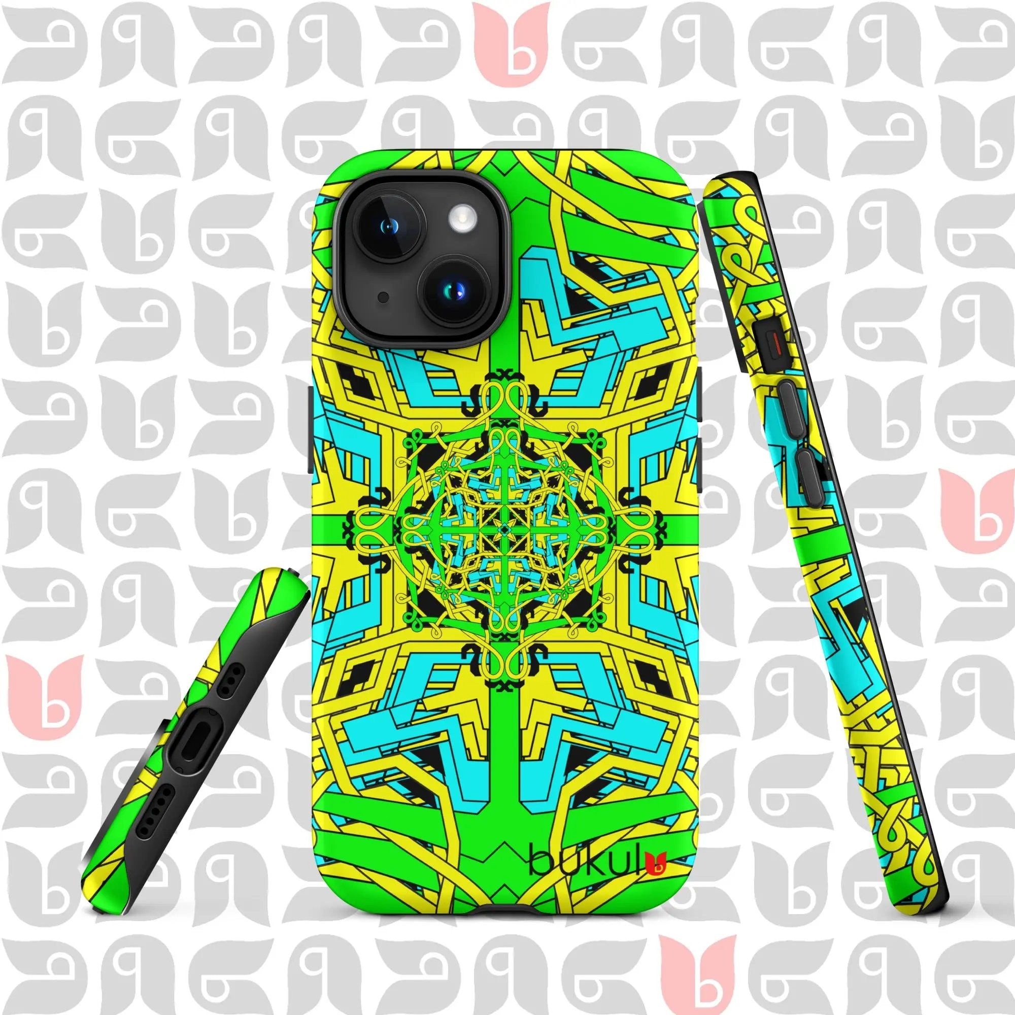 Geometric iPhone Case in Yellow-Green-Turquoise | Bold and Protective Phone Case bukulu