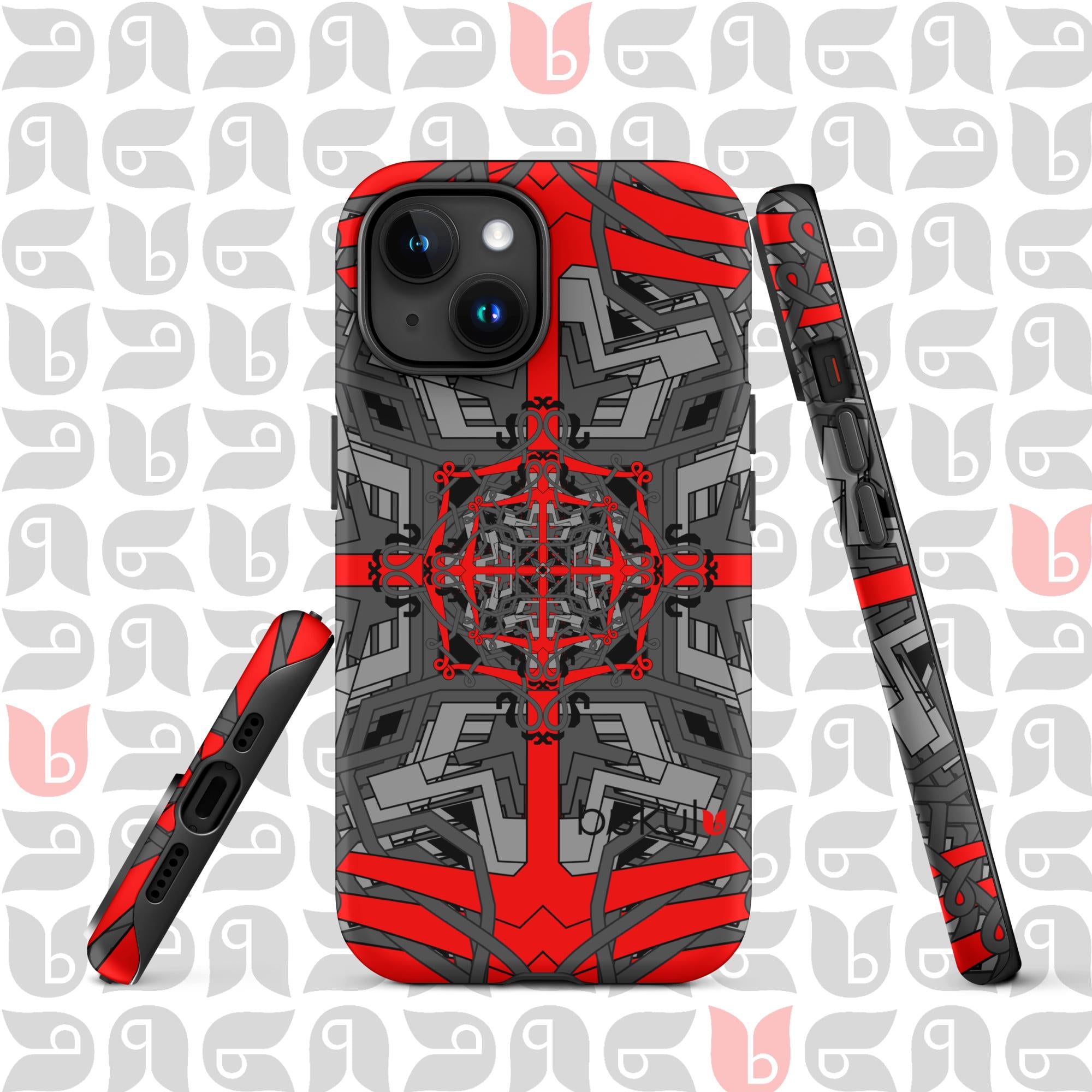 Geometric Tough Case for iPhone® in Grey-Red-Black | Stylish Protection for Your Phone 📱