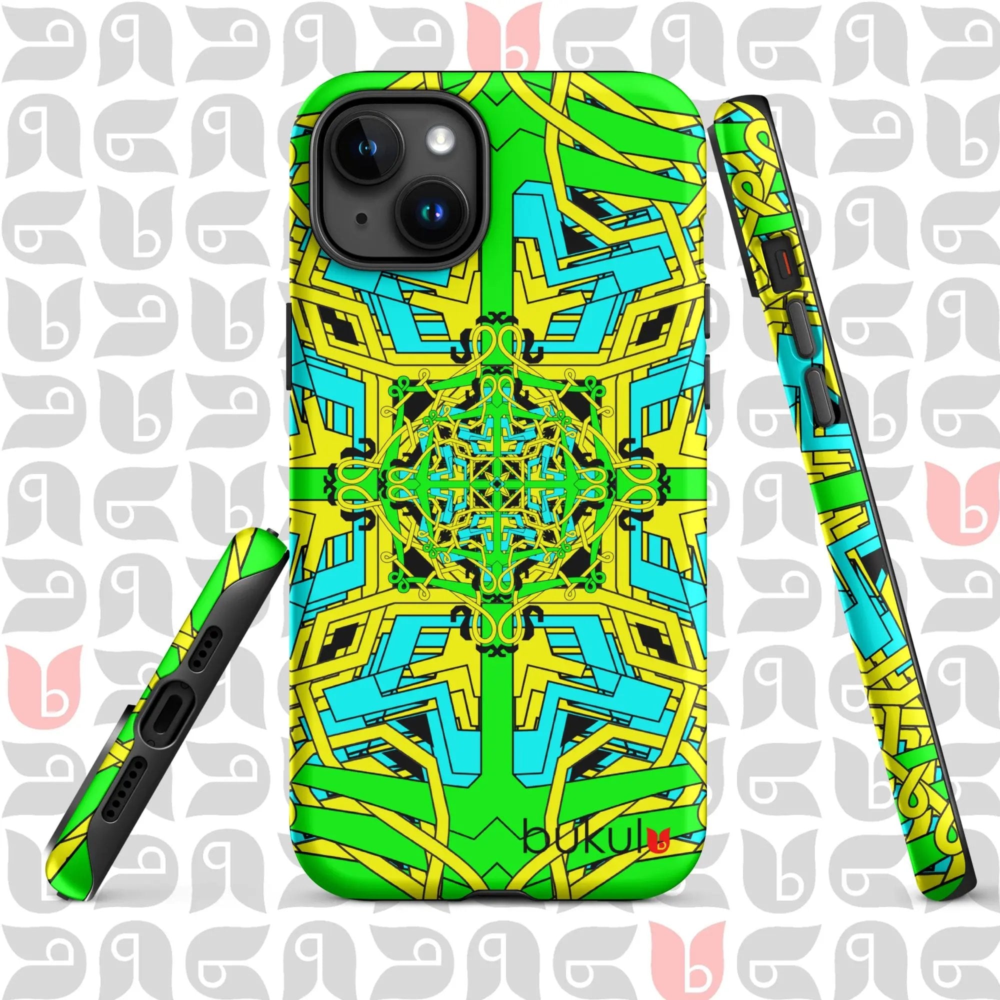 Geometric iPhone Case in Yellow-Green-Turquoise | Bold and Protective Phone Case bukulu