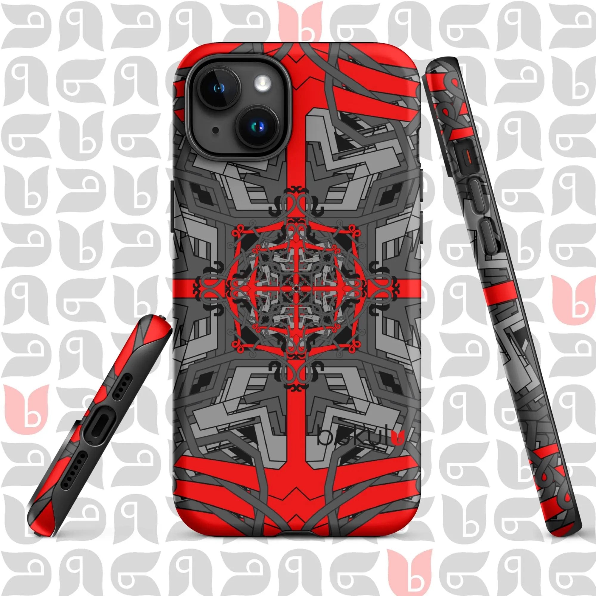 Geometric iPhone® Case Tough in Grey-Red-Black | Stylish Protection for Your Phone bukulu