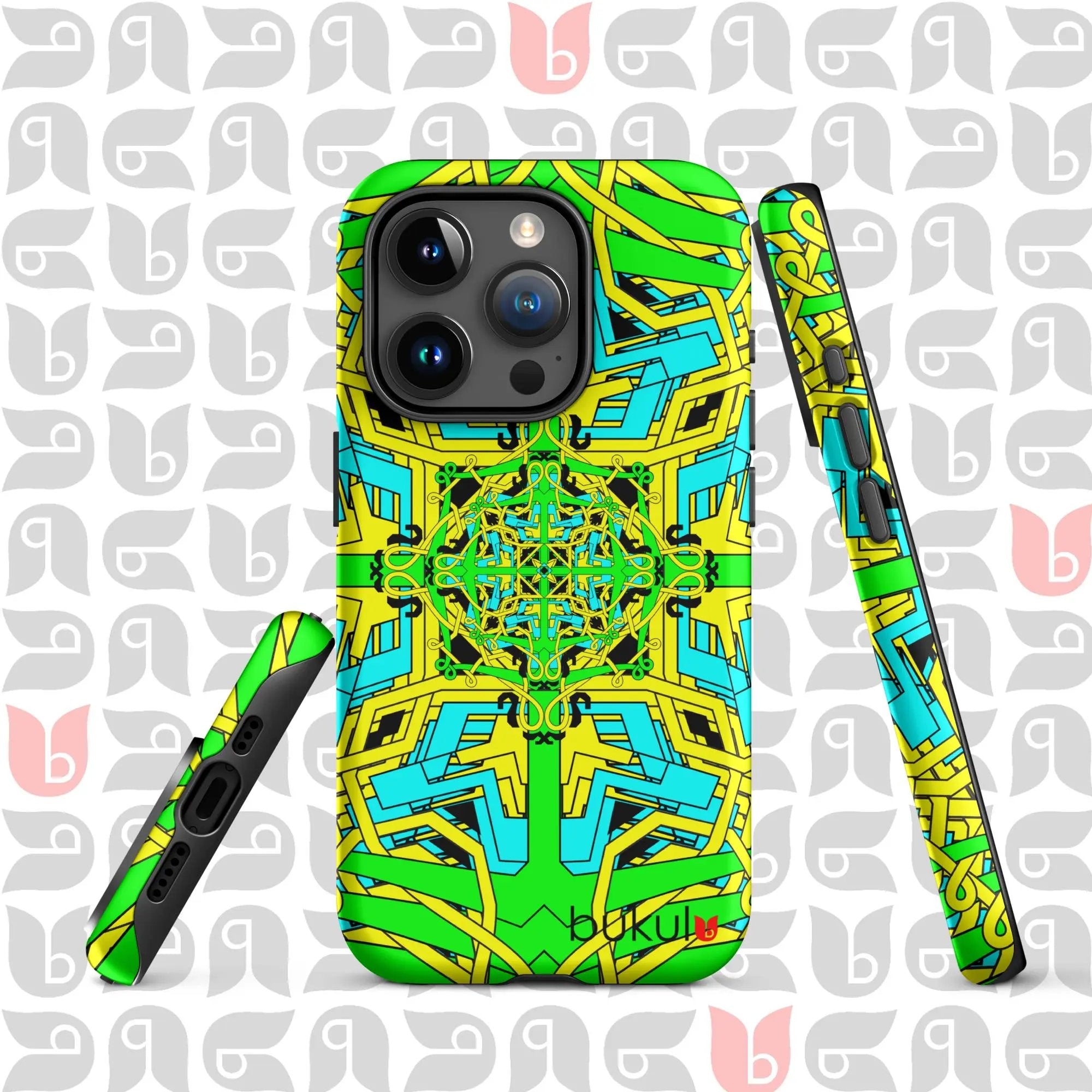 Geometric iPhone Case in Yellow-Green-Turquoise | Bold and Protective Phone Case bukulu