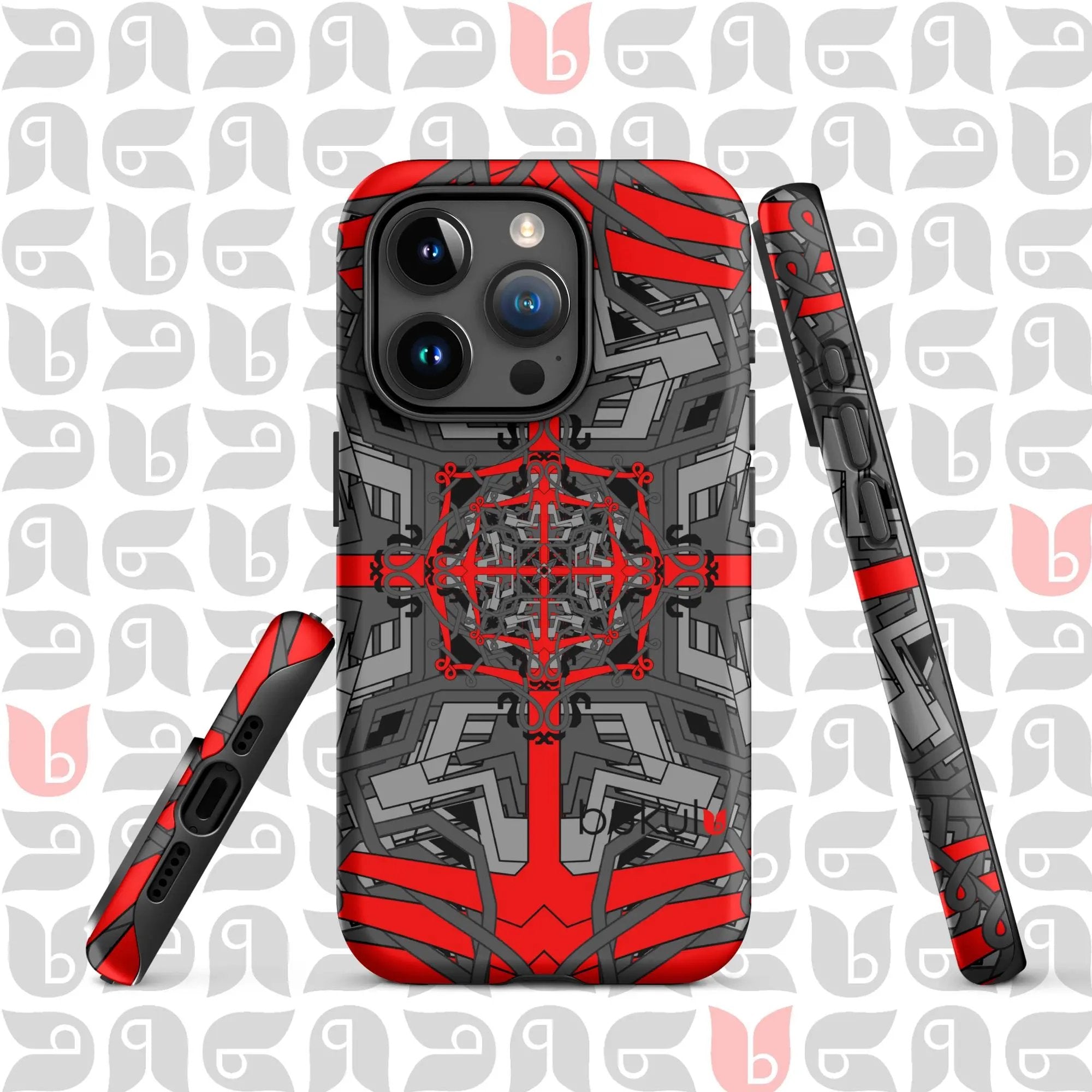 Geometric iPhone® Case Tough in Grey-Red-Black | Stylish Protection for Your Phone bukulu