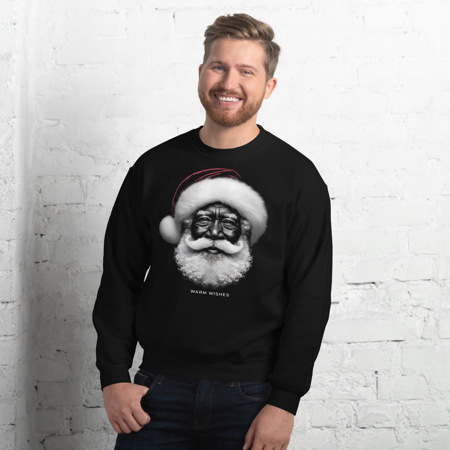 Black Santa Sweatshirt for Christmas, Featuring African American Santa Claus Design, Ideal Christmas Present for Him or Her - bukulu