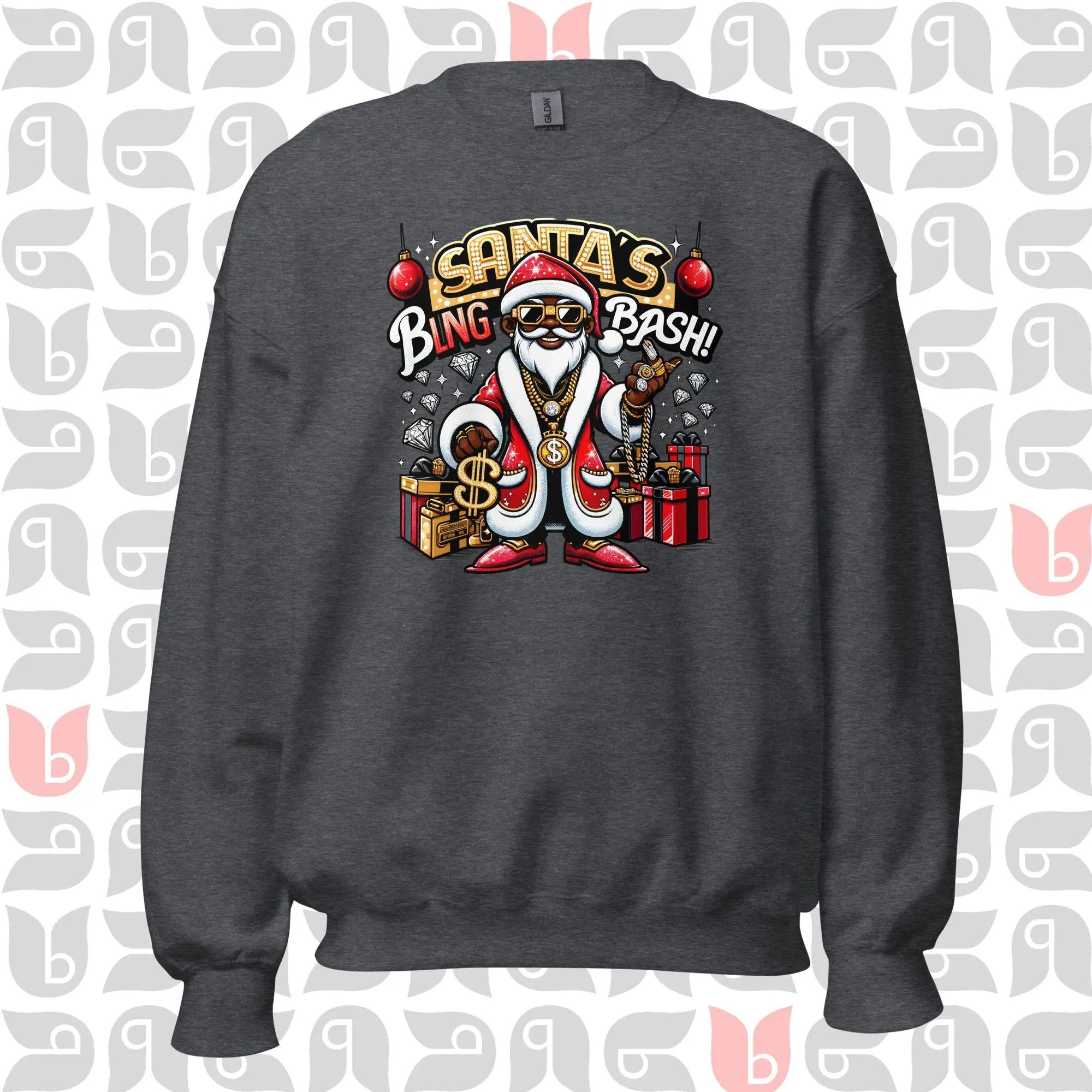 Santa in Pimp-Style Sweatshirt | Santa's Bling Bash Festive Sweater 🎅🏿💎 | Unisex bukulu