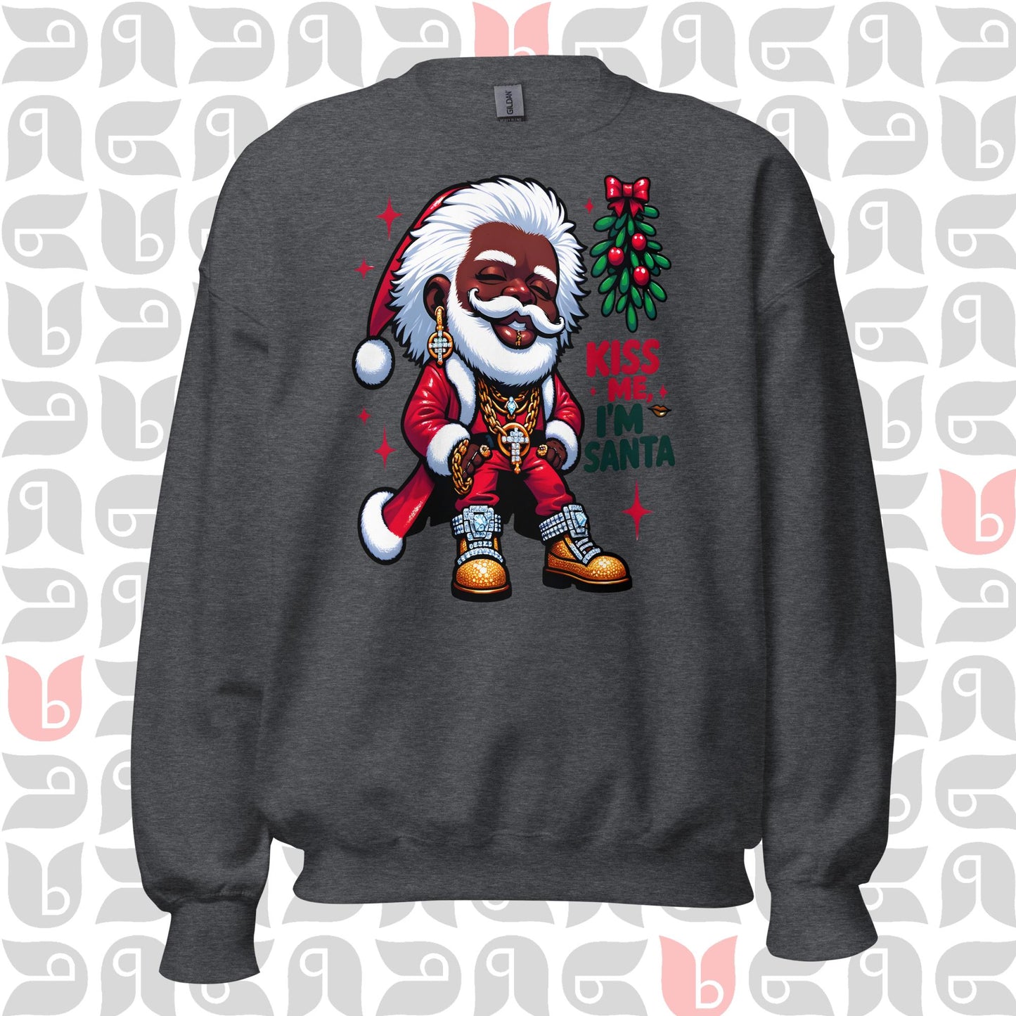 Pimp Style Santa Sweatshirt - 'Kiss Me I'm Santa' 🎅🏿💋 | African American Santa Design with Mistletoe | Unisex