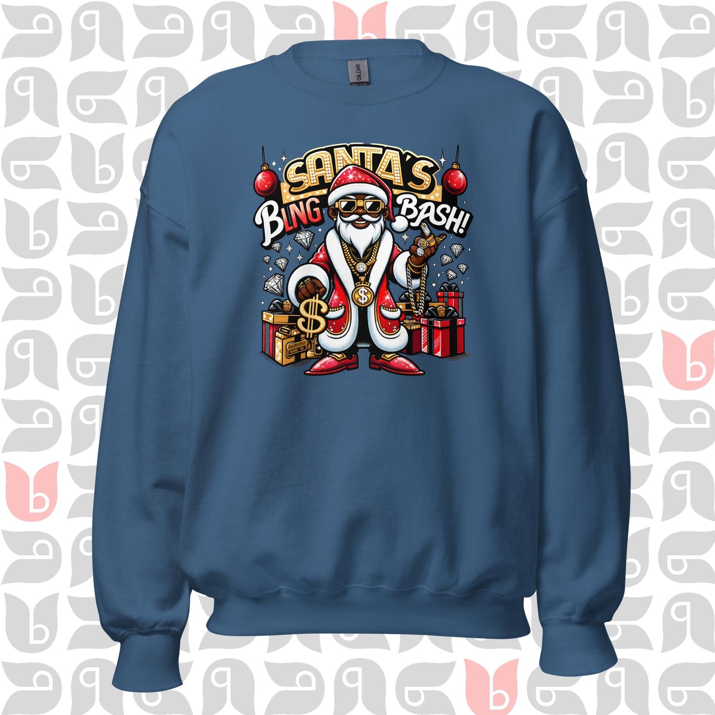 African-American Santa in Pimp-Style Sweatshirt | Santa's Bling Bash Festive Sweater 🎅🏿💎 | Unisex