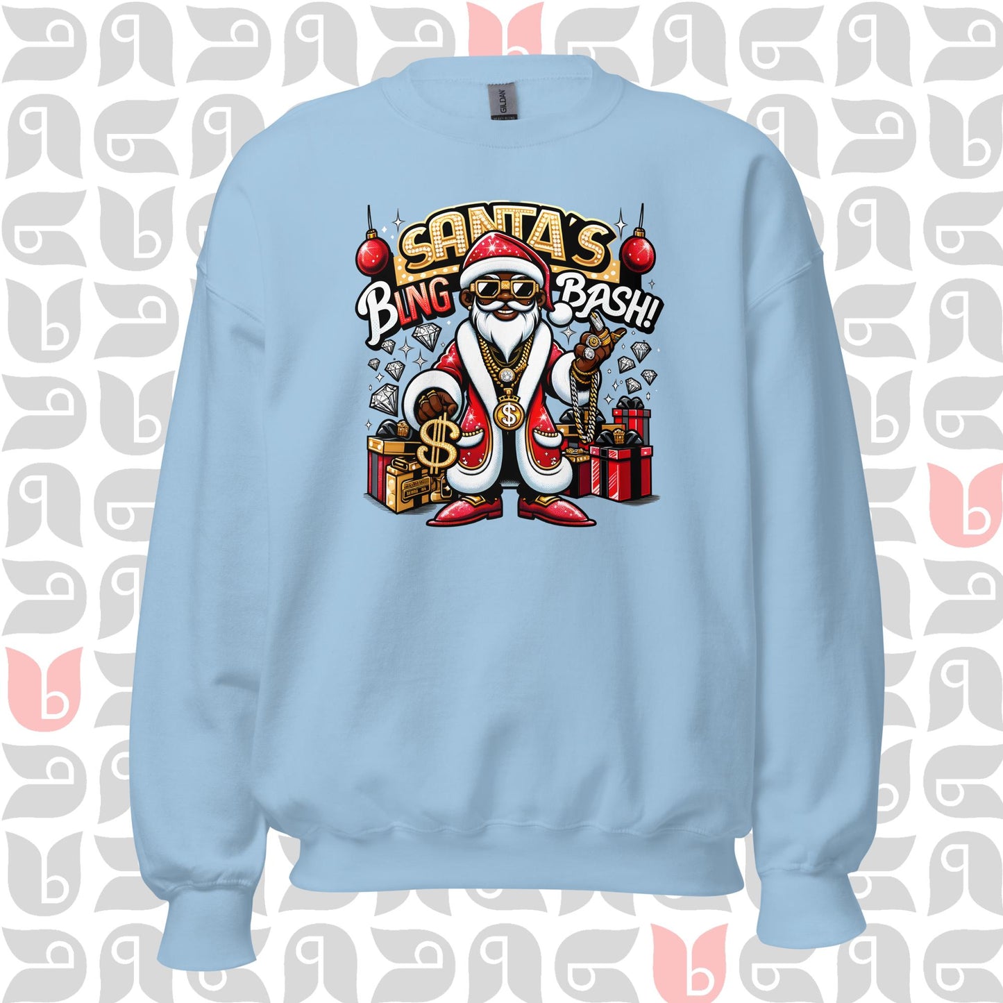 African-American Santa in Pimp-Style Sweatshirt | Santa's Bling Bash Festive Sweater 🎅🏿💎 | Unisex