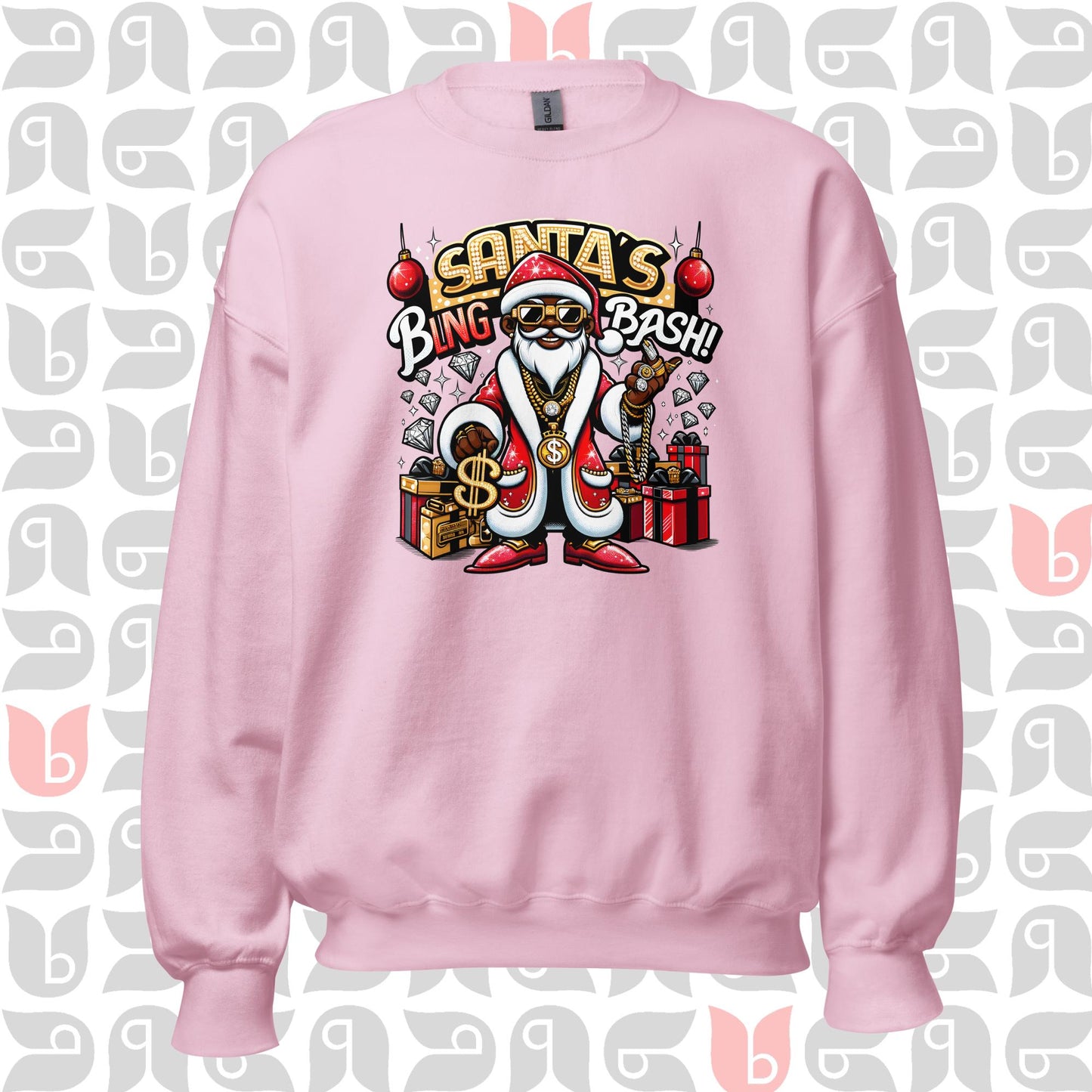 African-American Santa in Pimp-Style Sweatshirt | Santa's Bling Bash Festive Sweater 🎅🏿💎 | Unisex