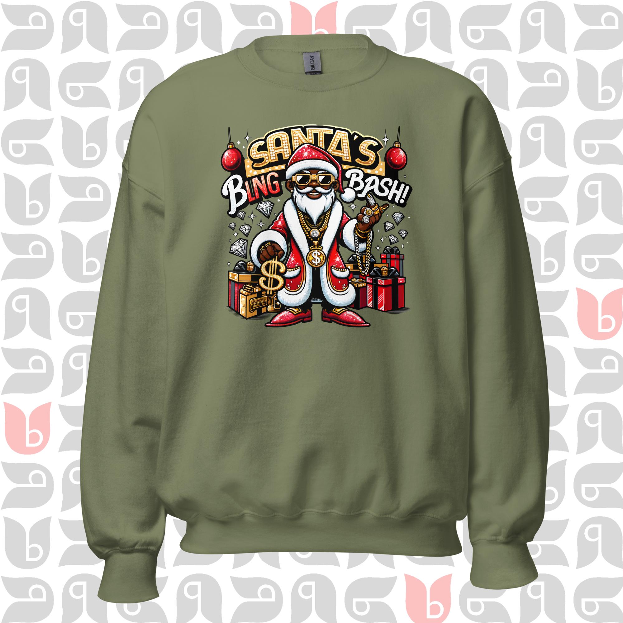 Santa in Pimp-Style Sweatshirt | Santa's Bling Bash Festive Sweater 🎅🏿💎 | Unisex