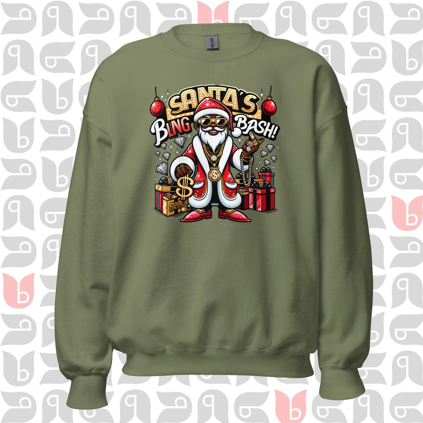 African-American Santa in Pimp-Style Sweatshirt | Santa's Bling Bash Festive Sweater 🎅🏿💎 | Unisex