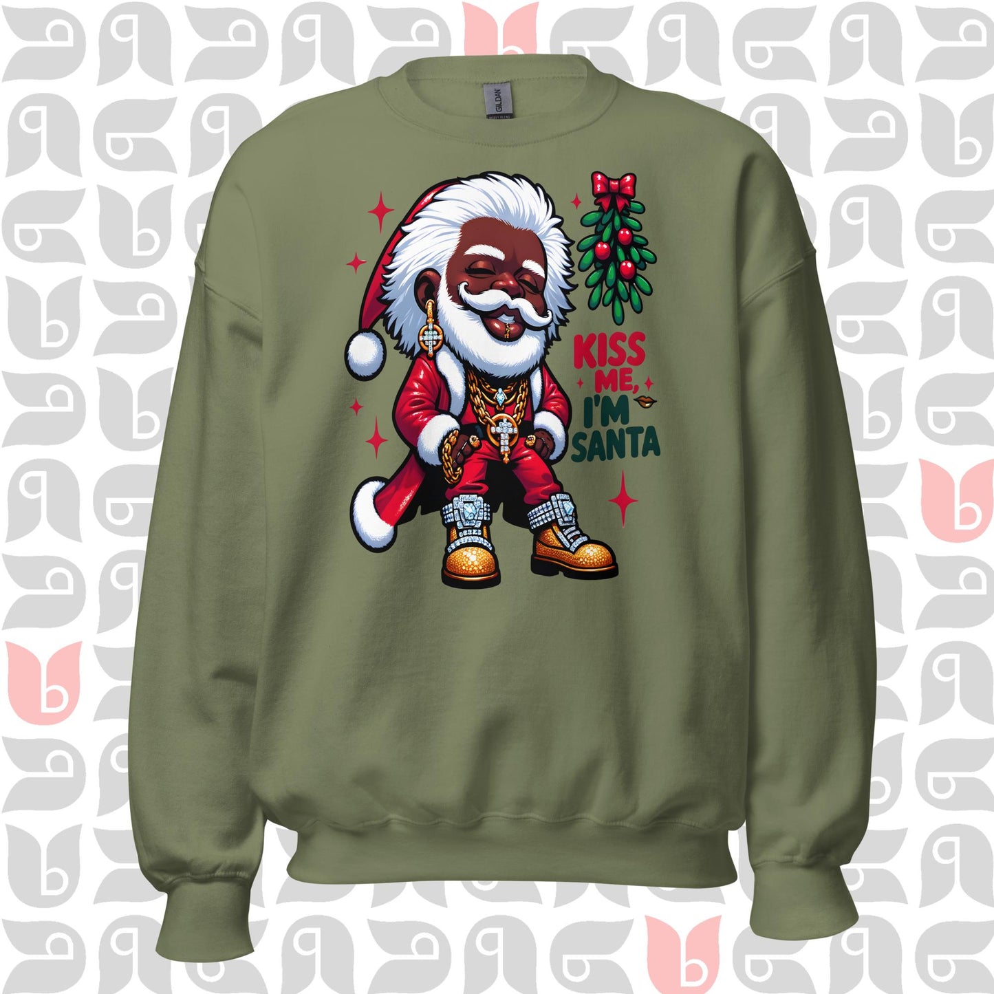 Pimp Style Santa Sweatshirt - 'Kiss Me I'm Santa' 🎅🏿💋 | African American Santa Design with Mistletoe | Unisex