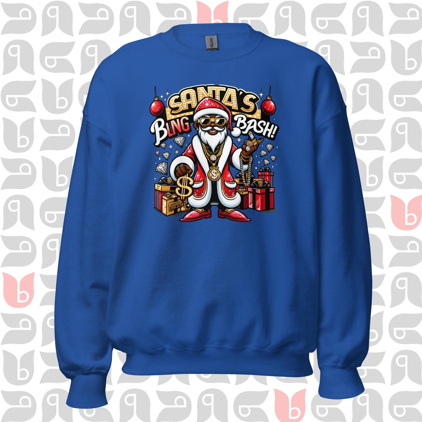 African-American Santa in Pimp-Style Sweatshirt | Santa's Bling Bash Festive Sweater 🎅🏿💎 | Unisex