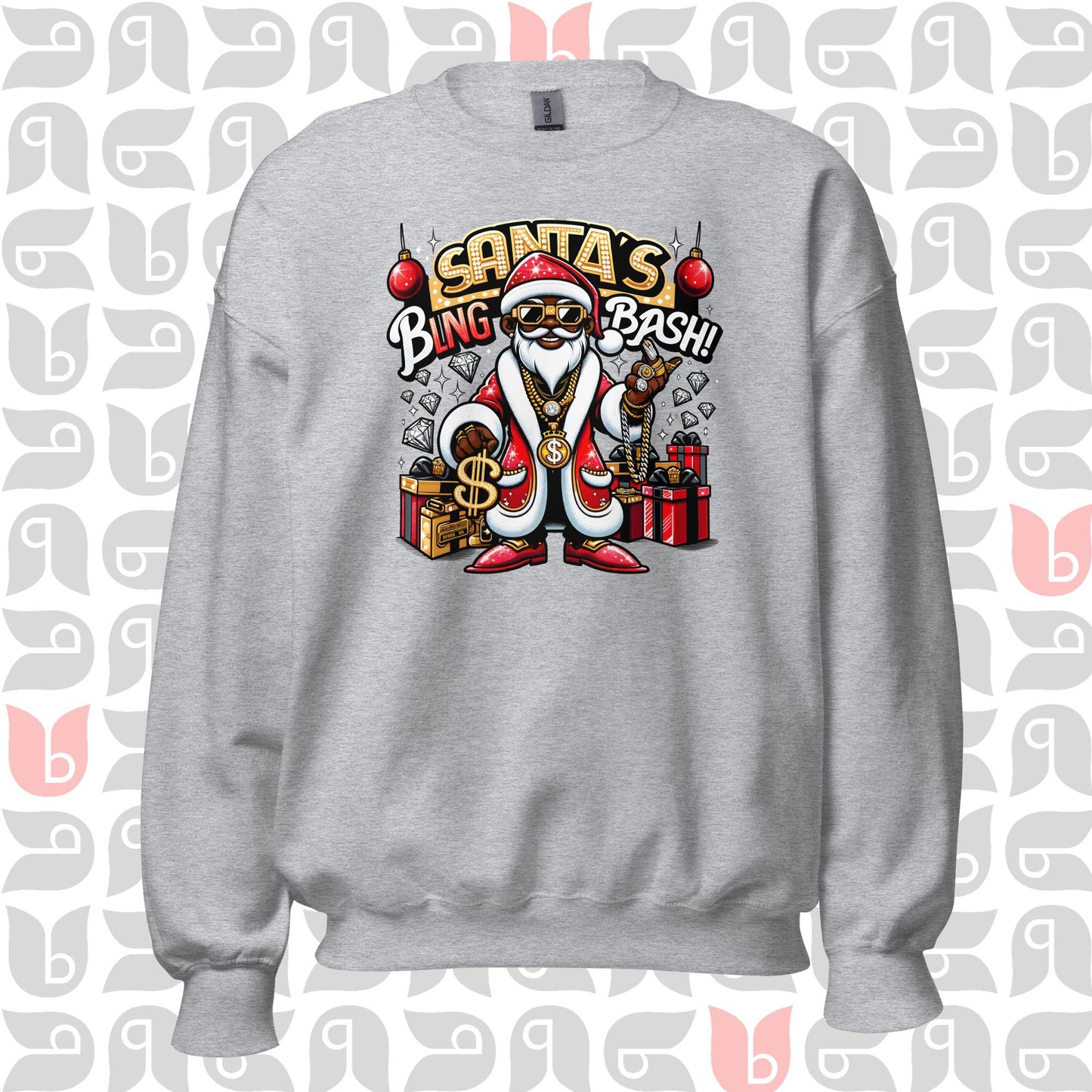 African-American Santa in Pimp-Style Sweatshirt | Santa's Bling Bash Festive Sweater 🎅🏿💎 | Unisex