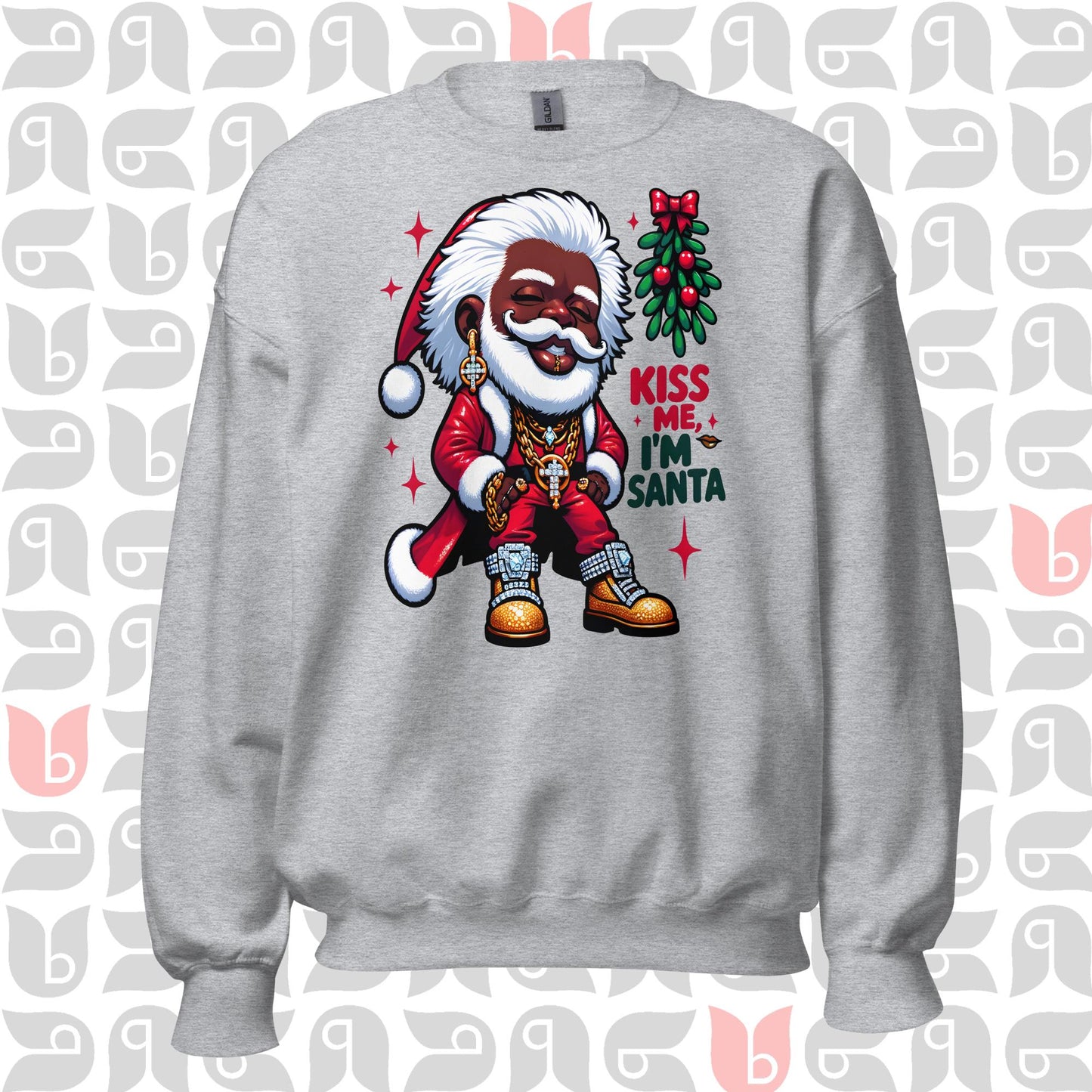 Pimp Style Santa Sweatshirt - 'Kiss Me I'm Santa' 🎅🏿💋 | African American Santa Design with Mistletoe | Unisex